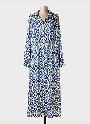 Robe longue imprimé fantaisie manches longues bleu LA PETITE ETOILE femme