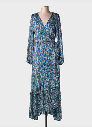 Robe longue imprimé fantaisie manches longues bleu MOLLY BRACKEN femme