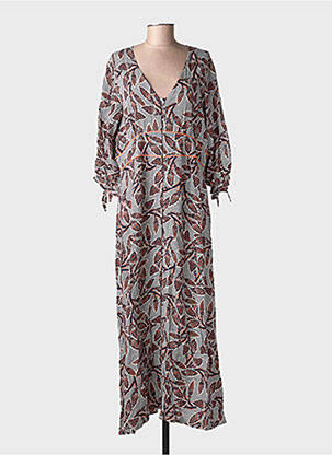 Robe longue imprimé fantaisie manches longues marron RUE MAZARINE femme