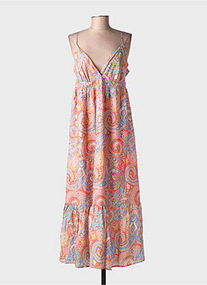 Robe mi-longue imprimé fantaisie fines bretelles orange MOLLY BRACKEN femme