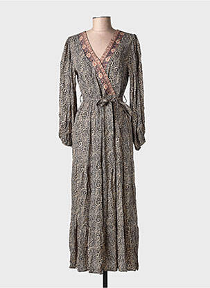 Robe longue imprimé fantaisie manches longues noir GRACE & MILA femme