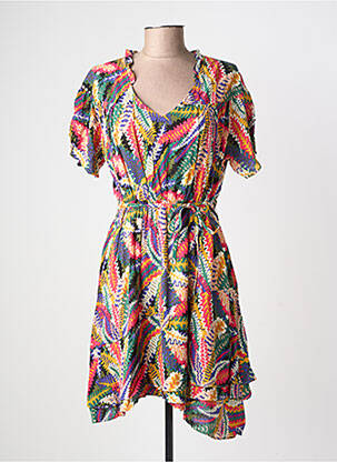 Robe mi-longue imprimé fantaisie manches courtes vert RUE MAZARINE femme