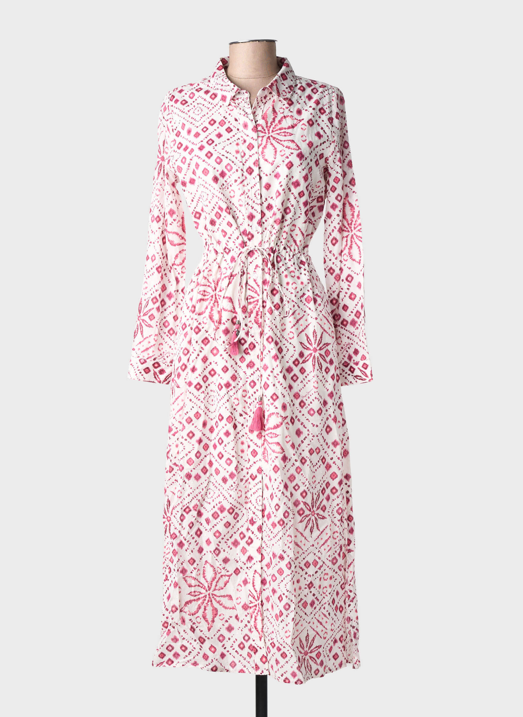 Robe longue imprimé fantaisie manches longues blanc PEPE JEANS femme