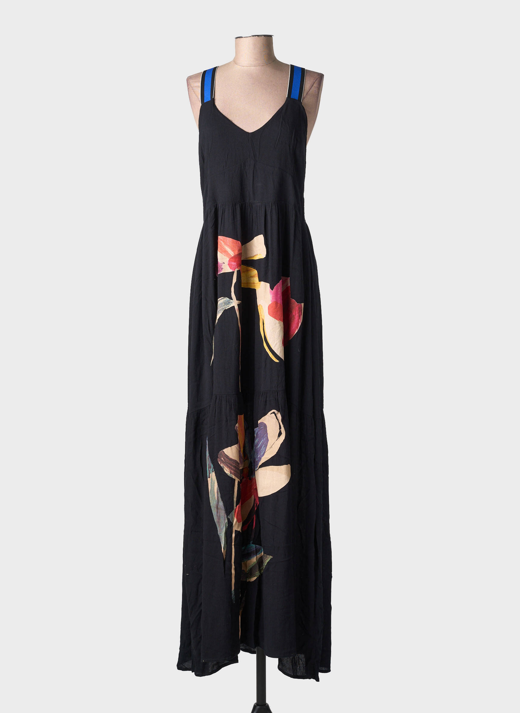 Robe longue imprimé fantaisie sans manche noir DESIGUAL femme