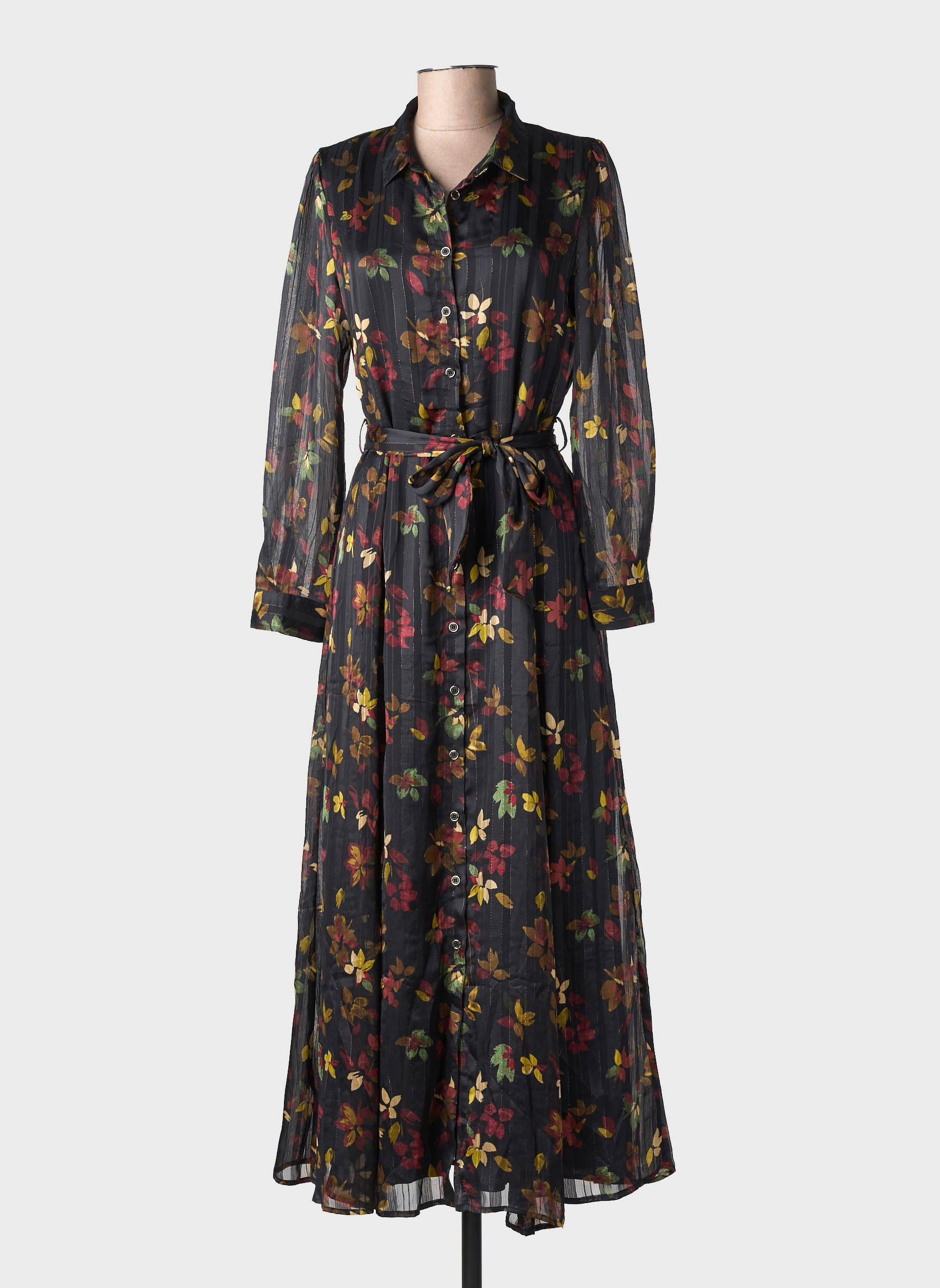 Robe longue imprimé fantaisie manches longues noir LA PETITE ETOILE femme