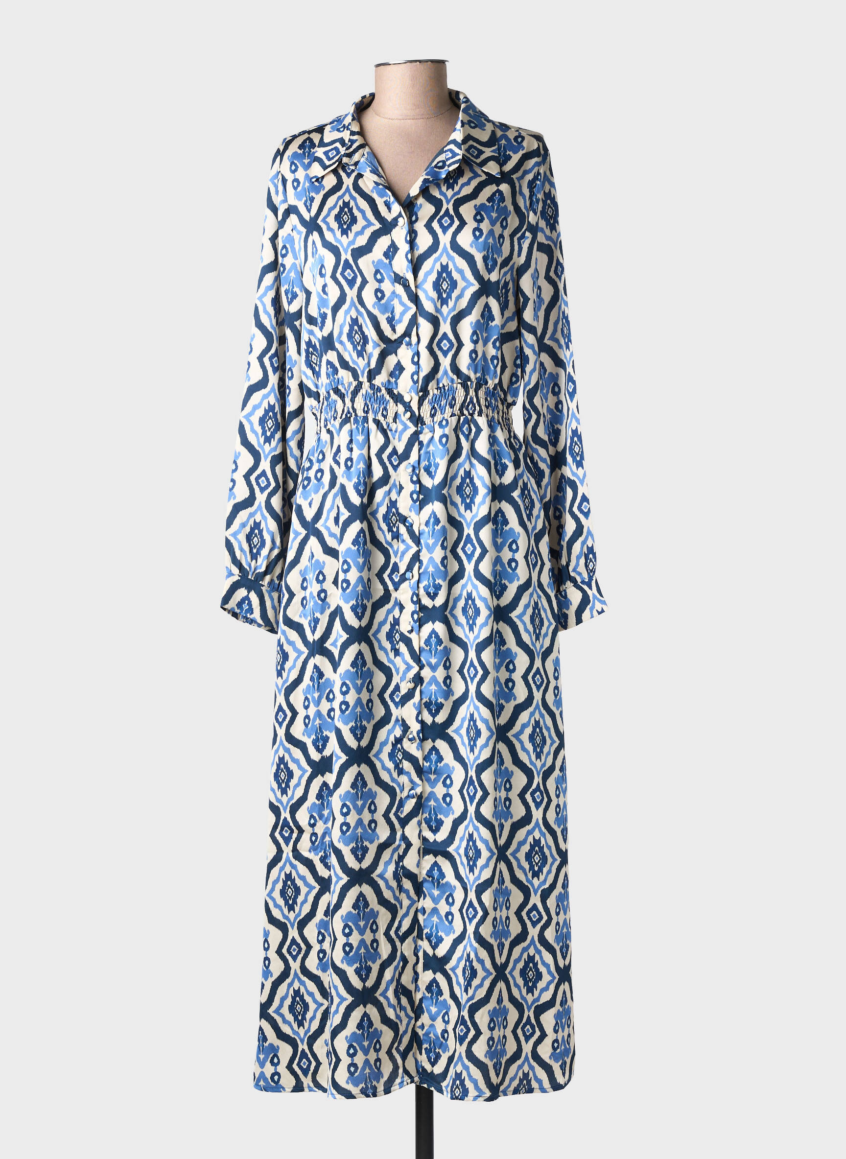 Robe longue imprimé fantaisie manches longues bleu LA PETITE ETOILE femme