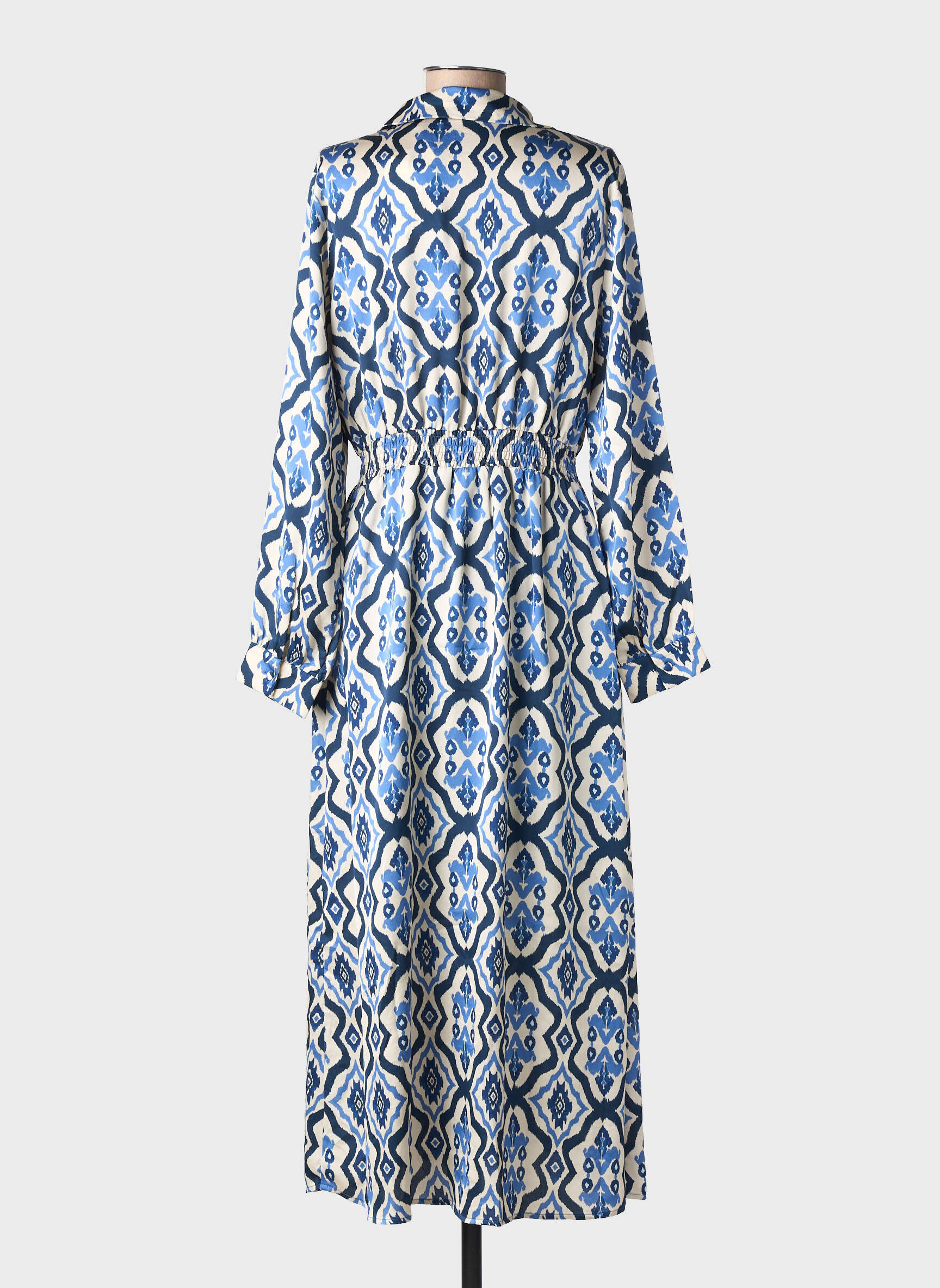 Robe longue imprimé fantaisie manches longues bleu LA PETITE ETOILE femme