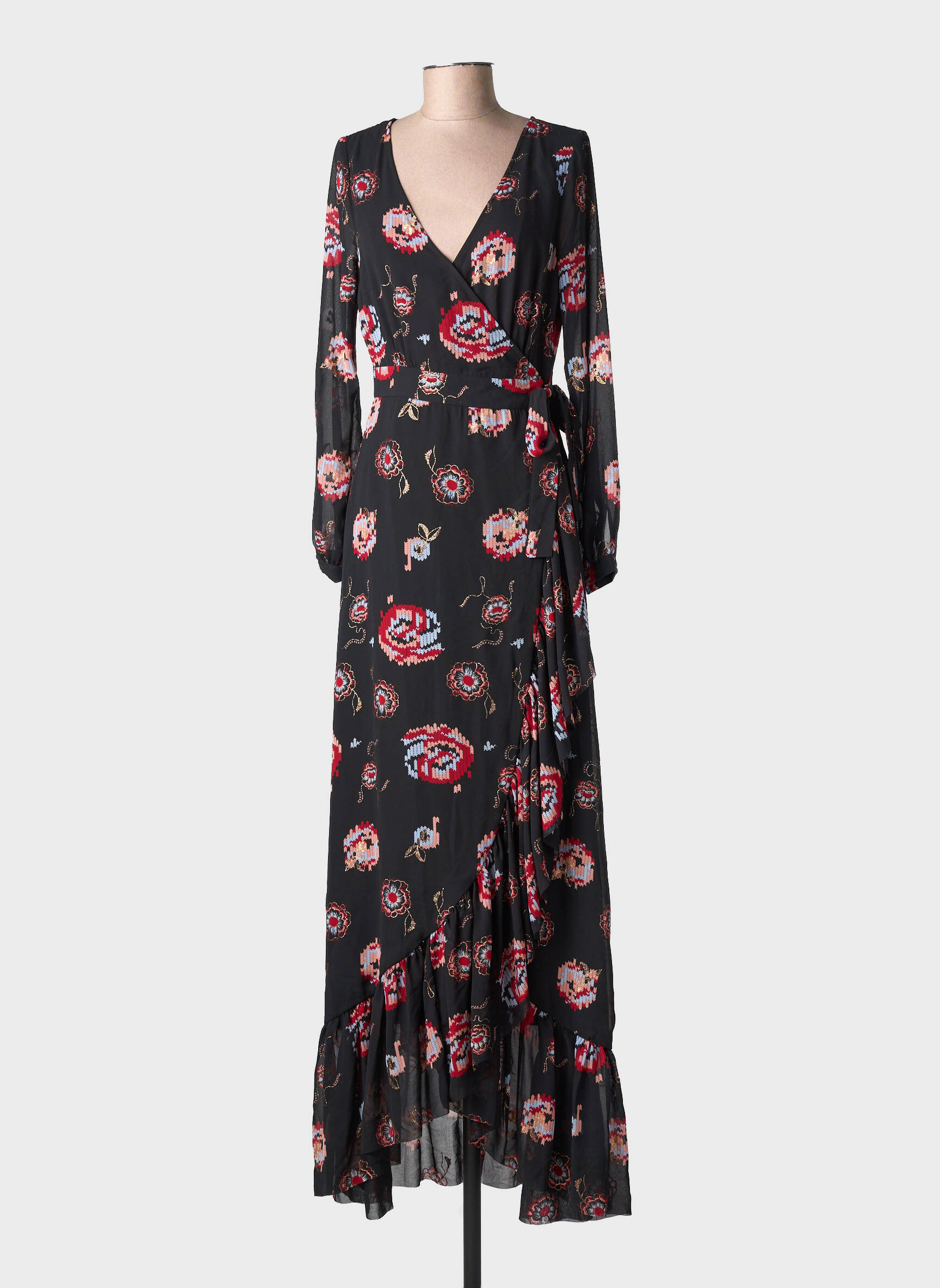 Robe longue imprimé fantaisie manches longues noir LPB LES PETITES BOMBES  femme