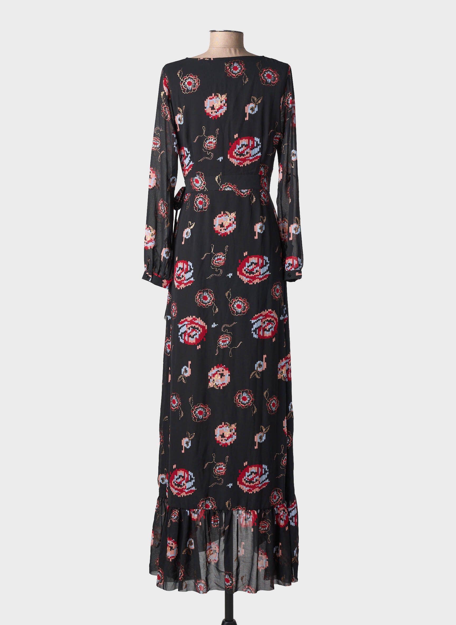 Robe longue imprimé fantaisie manches longues noir LPB LES PETITES BOMBES  femme