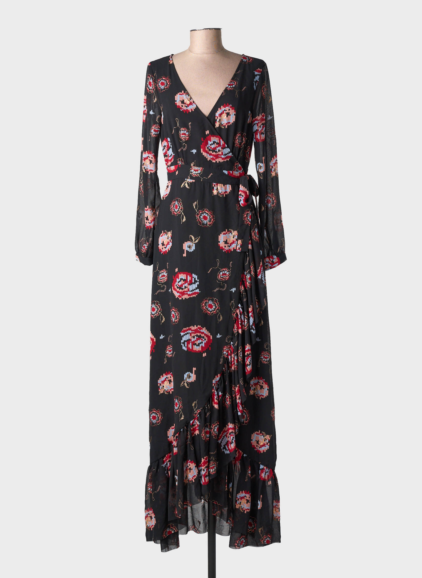 Robe longue imprimé fantaisie manches longues noir LPB LES PETITES BOMBES  femme