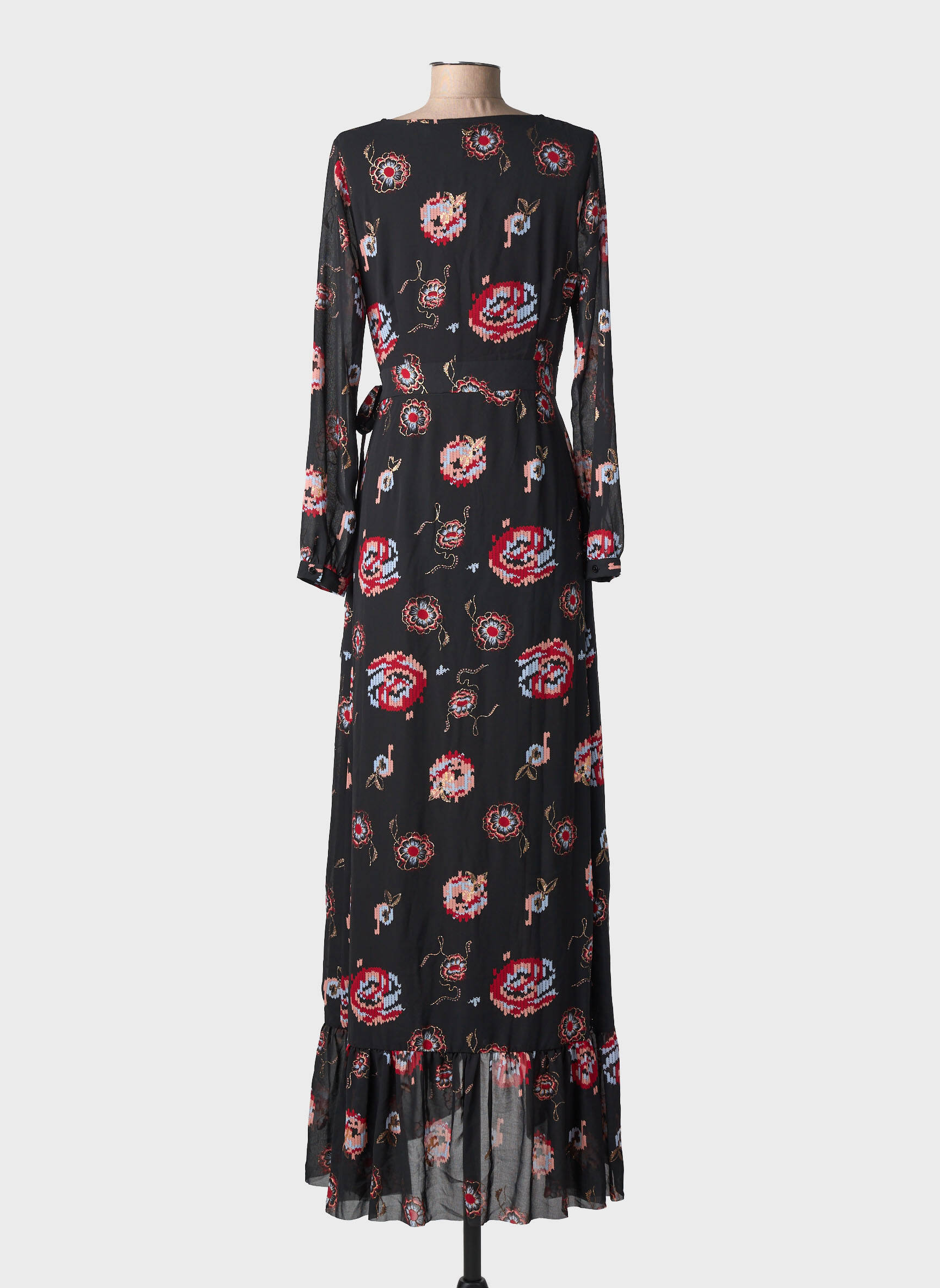 Robe longue imprimé fantaisie manches longues noir LPB LES PETITES BOMBES  femme