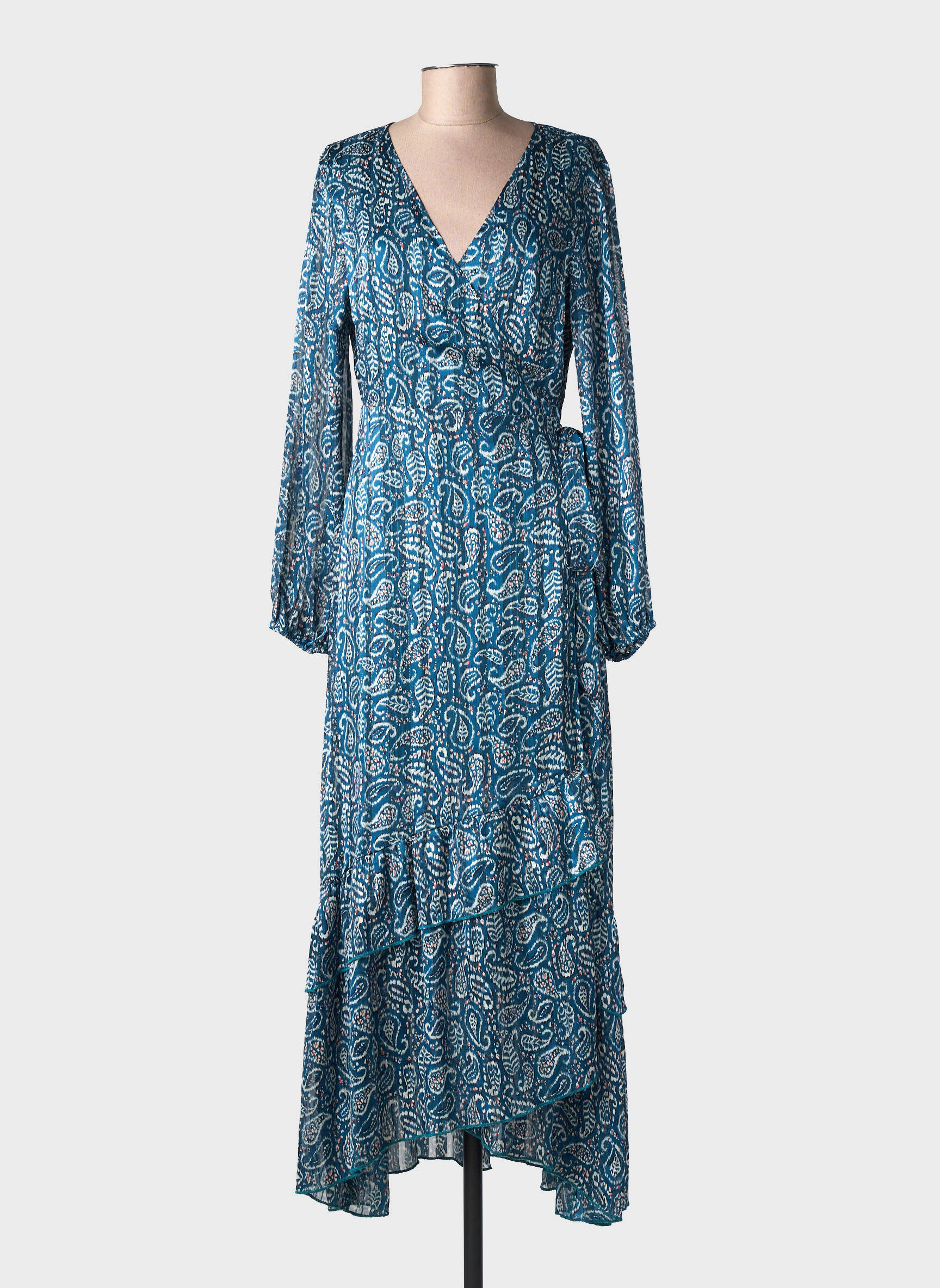 Robe longue imprimé fantaisie manches longues bleu MOLLY BRACKEN femme