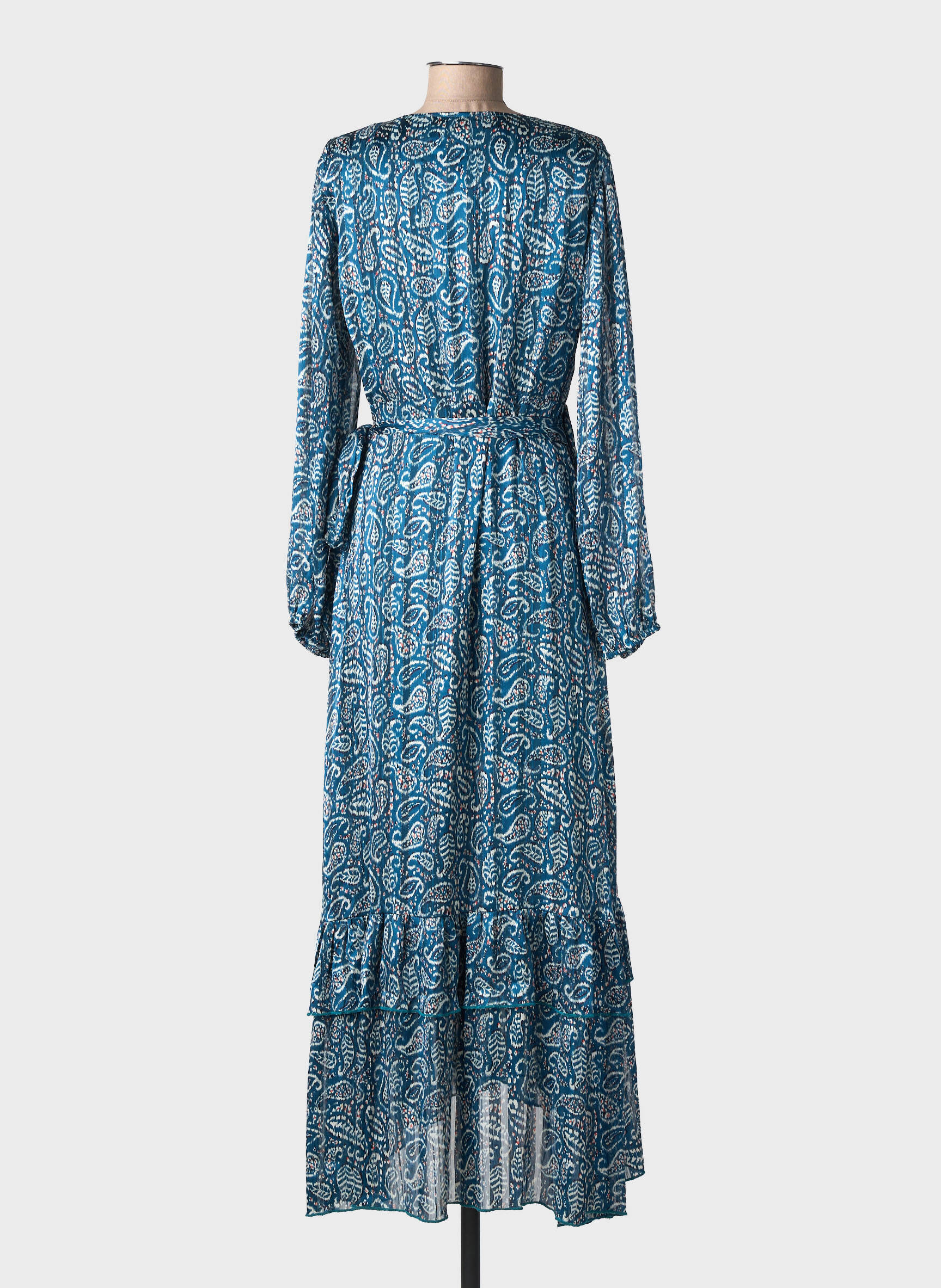 Robe longue imprimé fantaisie manches longues bleu MOLLY BRACKEN femme