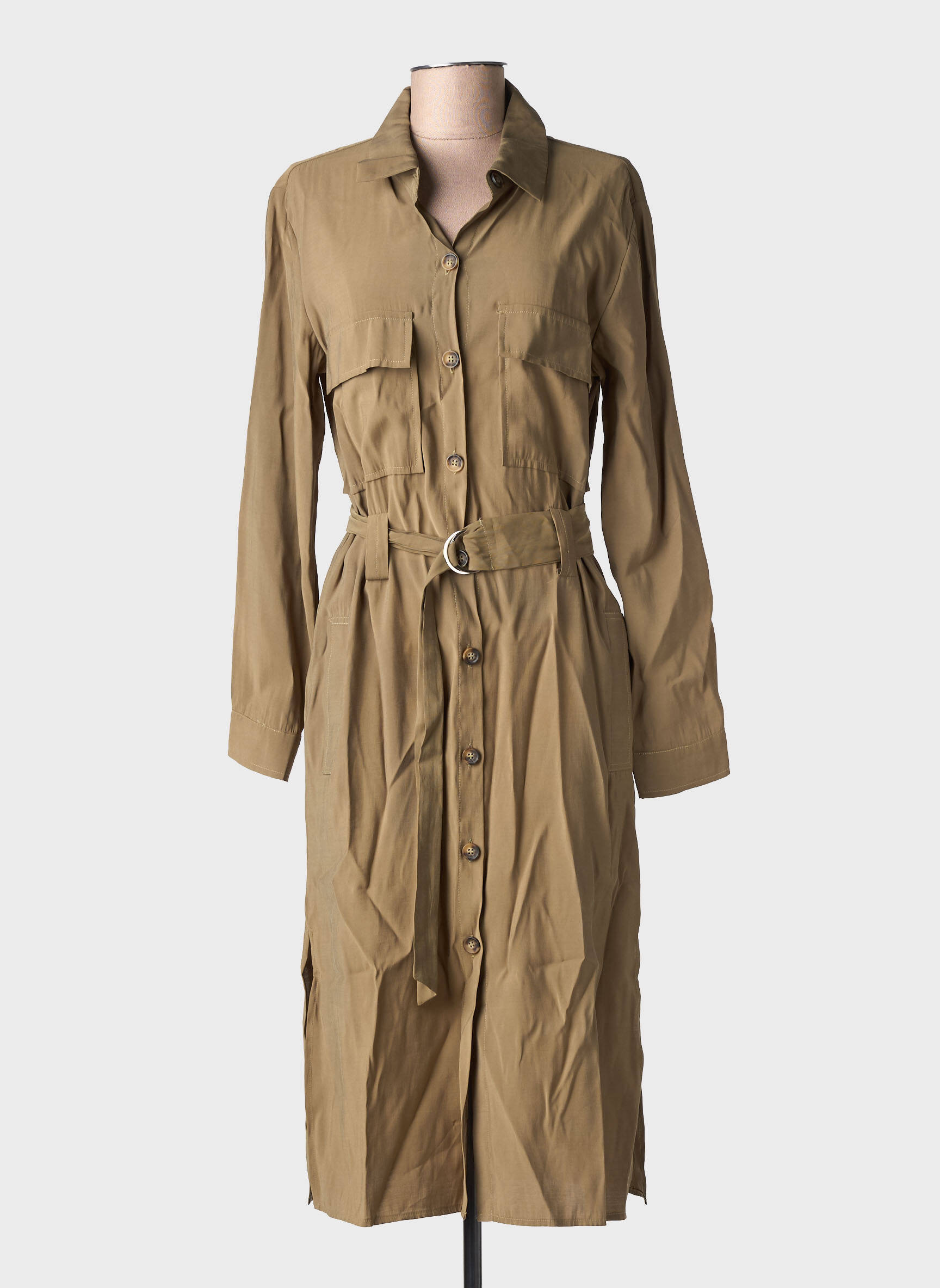 Robe mi-longue manches longues manches longues vert GRACE & MILA femme