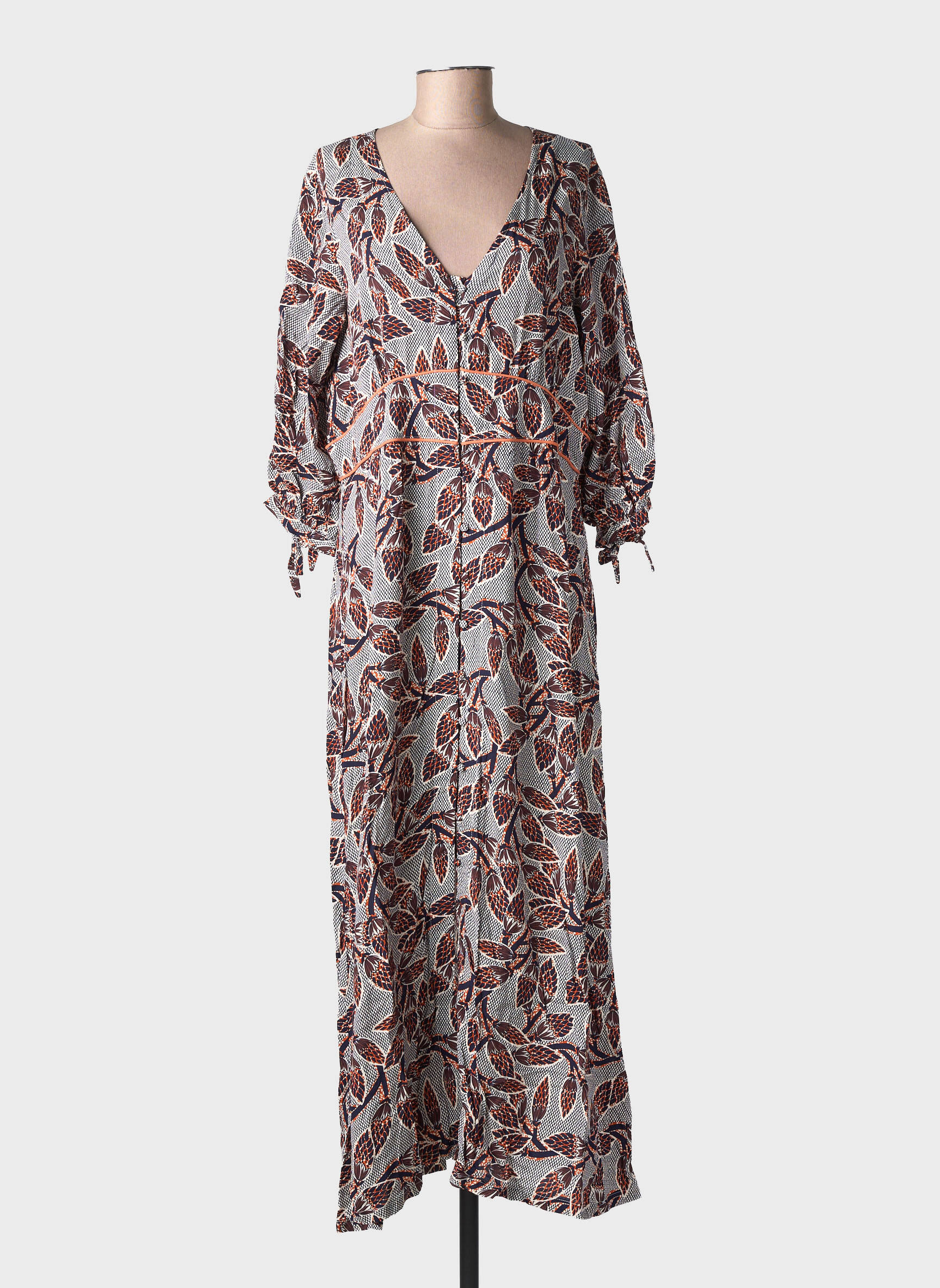Robe longue imprimé fantaisie manches longues marron RUE MAZARINE femme