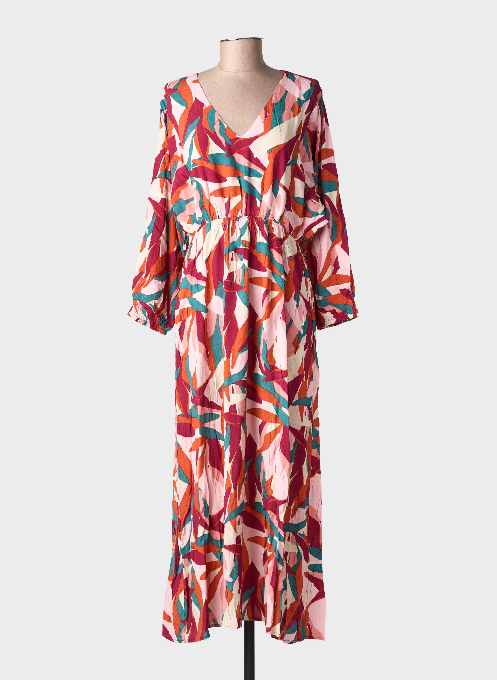 Robe longue imprimé fantaisie manches longues rose GRACE & MILA femme