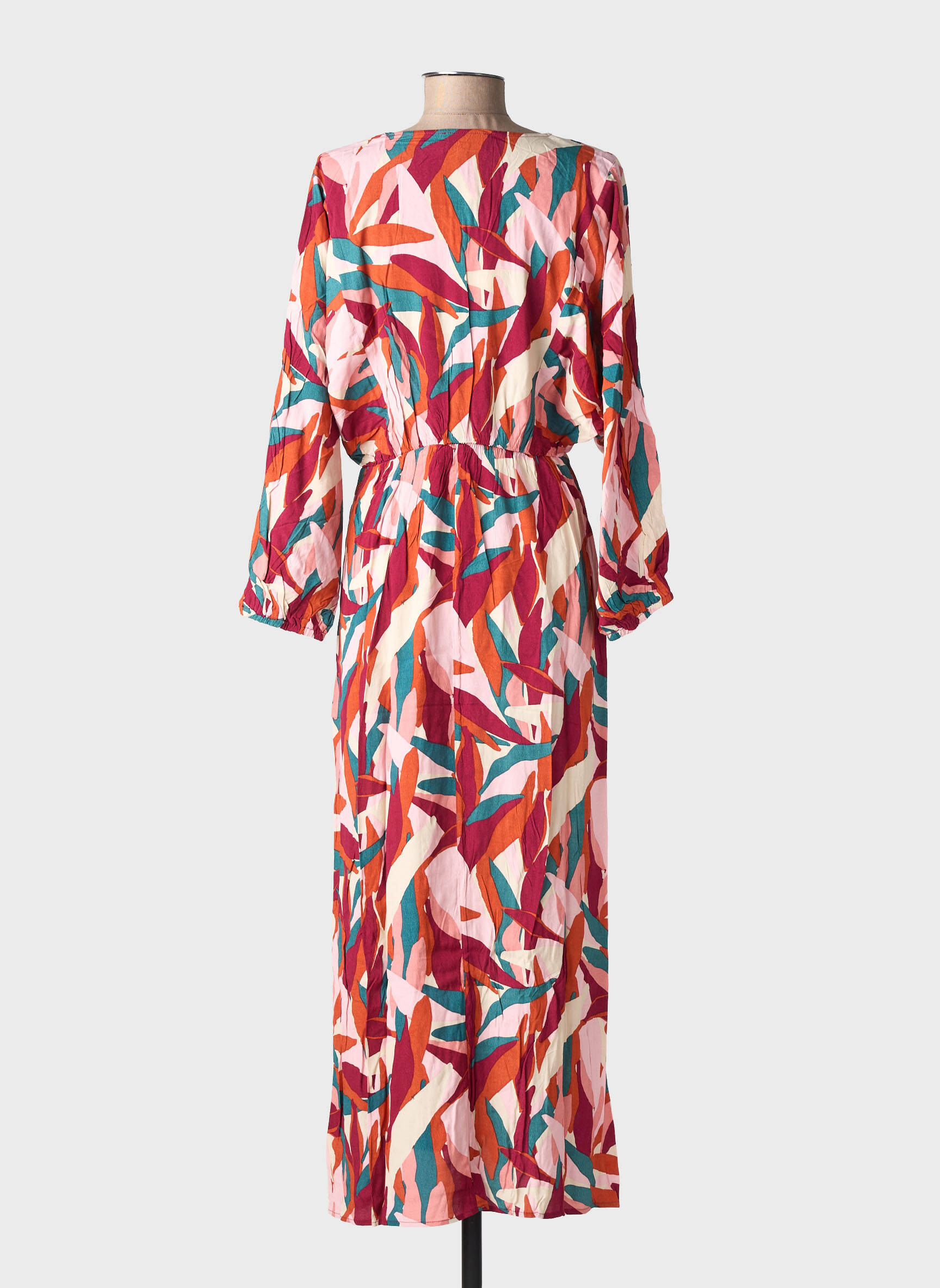 Robe longue imprimé fantaisie manches longues rose GRACE & MILA femme