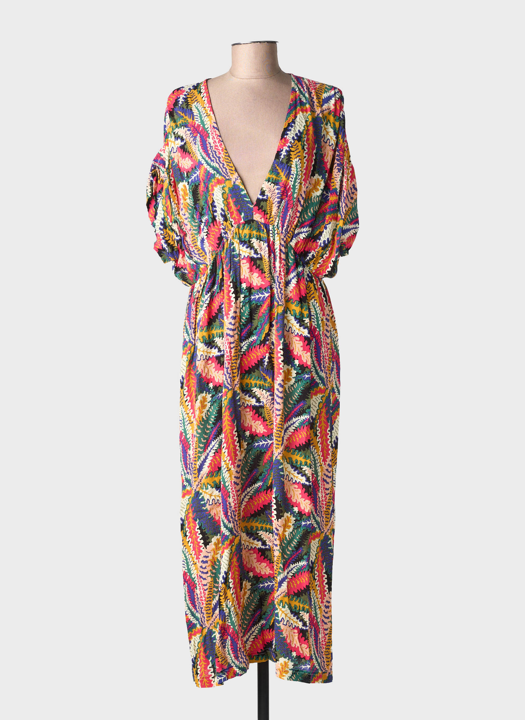 Robe longue imprimé fantaisie manches courtes vert RUE MAZARINE femme
