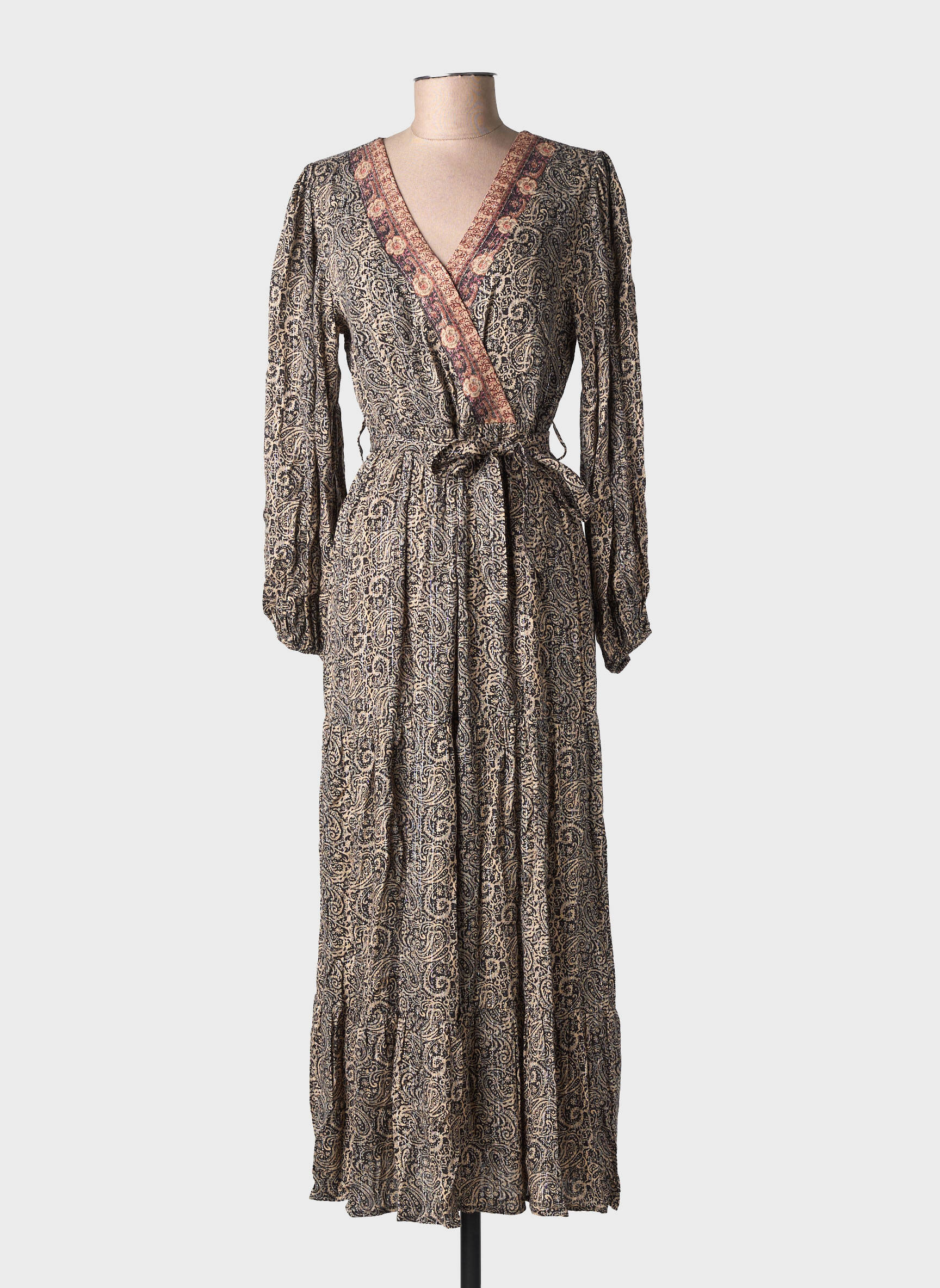 Robe longue imprimé fantaisie manches longues noir GRACE & MILA femme