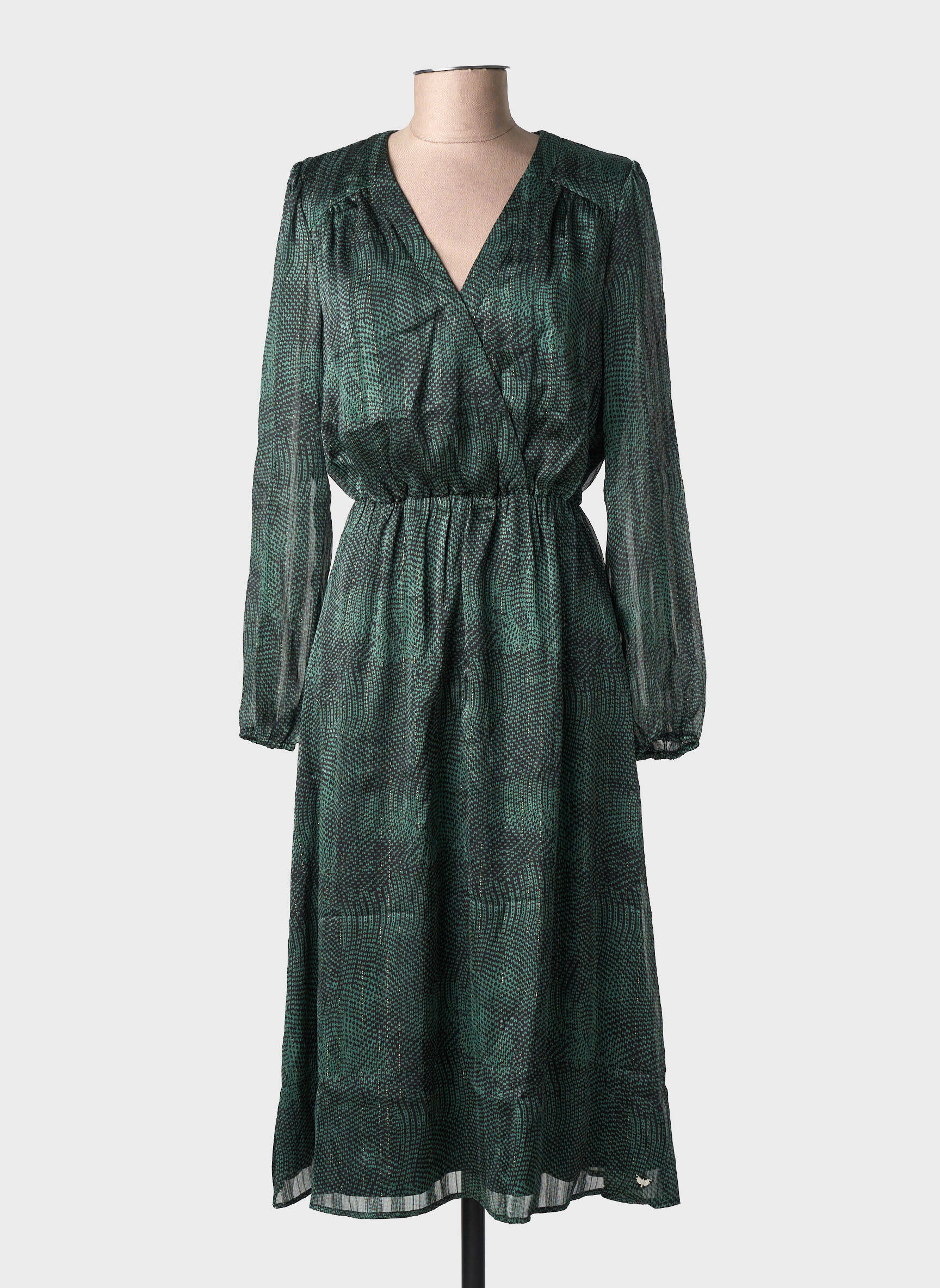 Robe mi-longue imprimé fantaisie manches longues vert LPB LES PETITES BOMBES  femme
