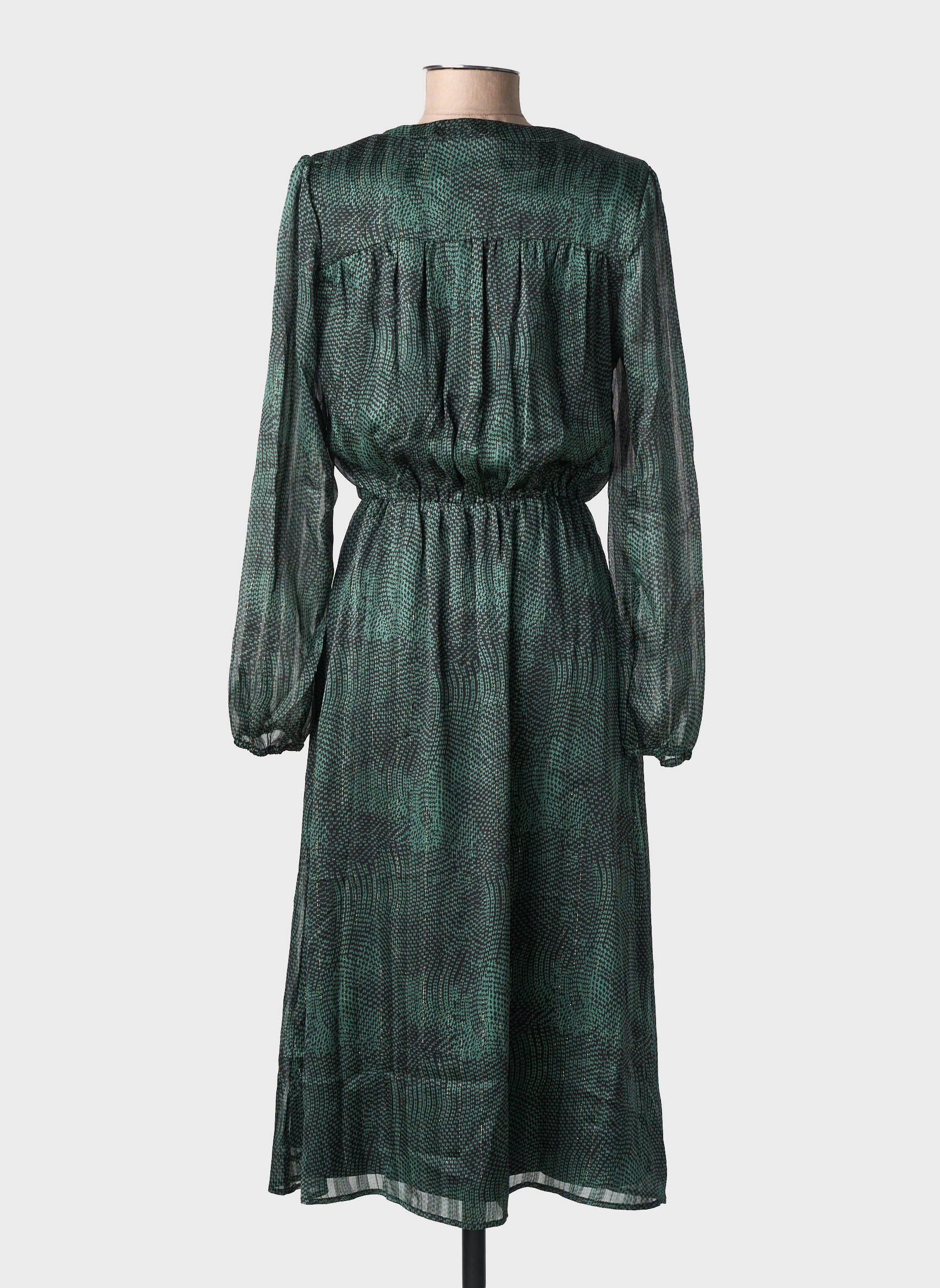 Robe mi-longue imprimé fantaisie manches longues vert LPB LES PETITES BOMBES  femme