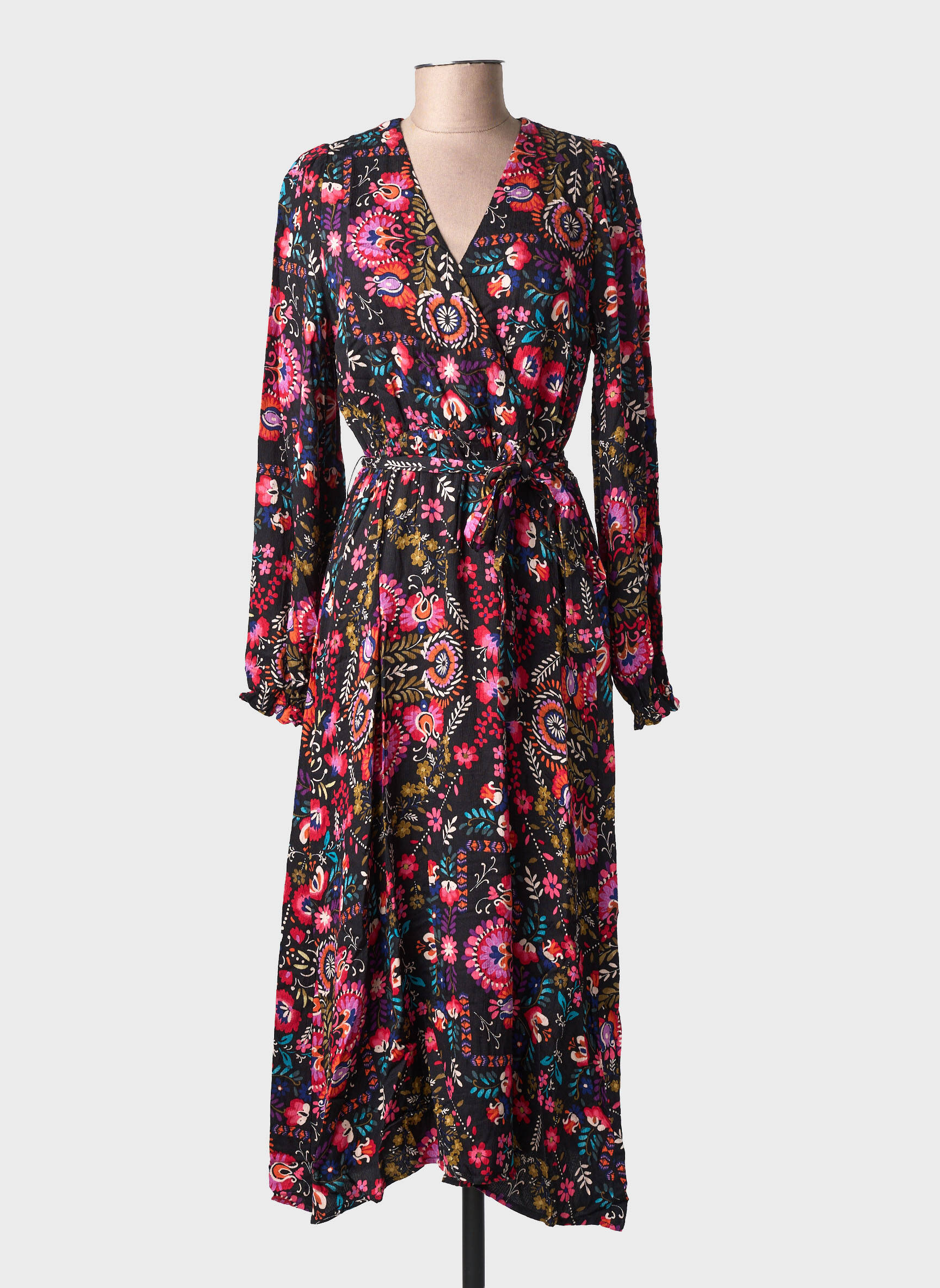Robe longue imprimé fantaisie manches longues noir MOLLY BRACKEN femme
