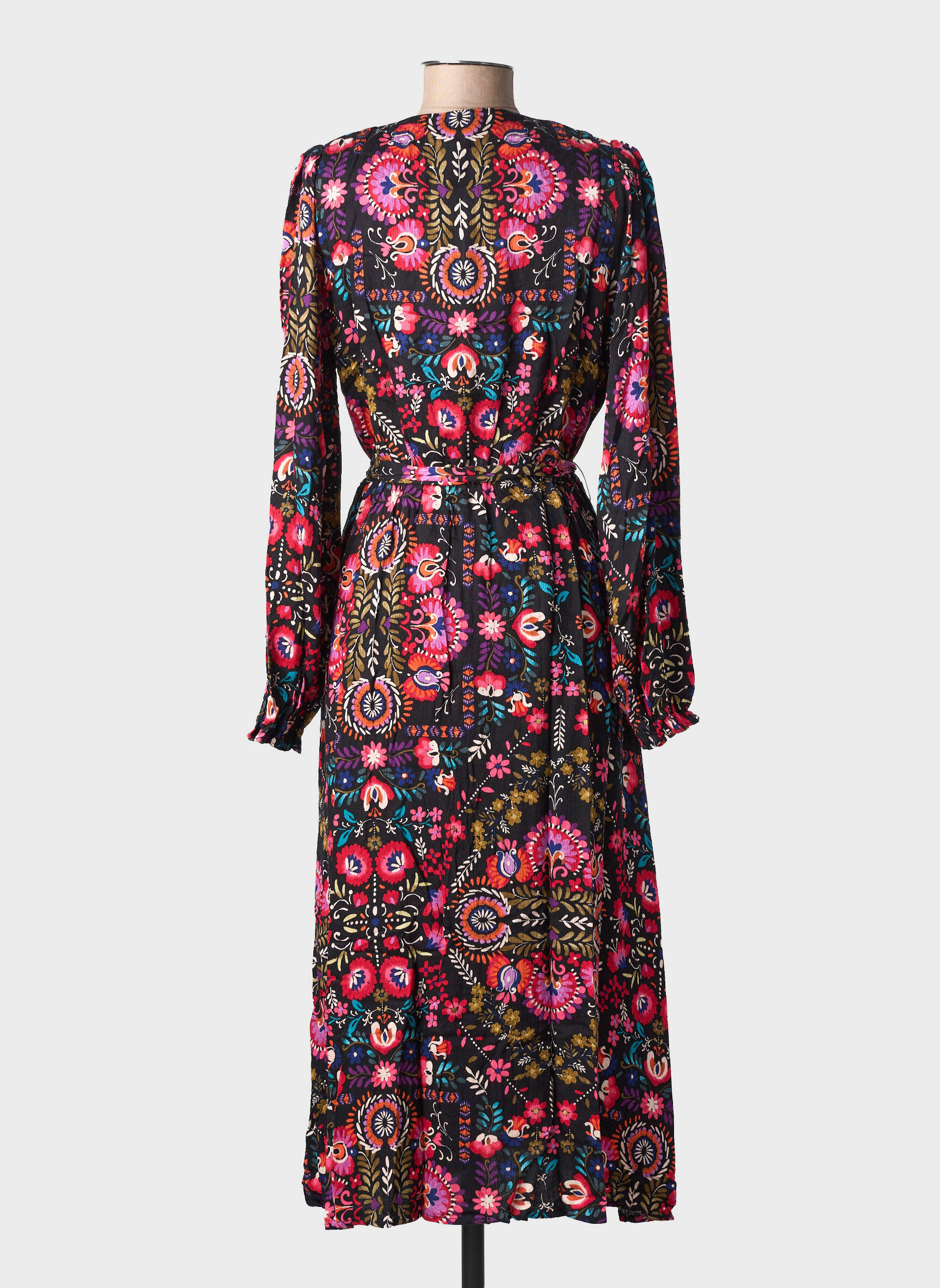 Robe longue imprimé fantaisie manches longues noir MOLLY BRACKEN femme