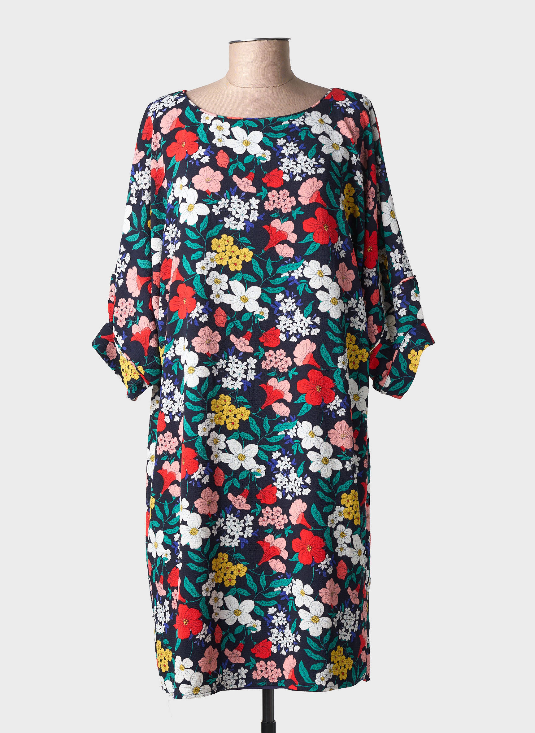 Robe mi-longue imprimé fleurs manches courtes bleu MOLLY BRACKEN femme