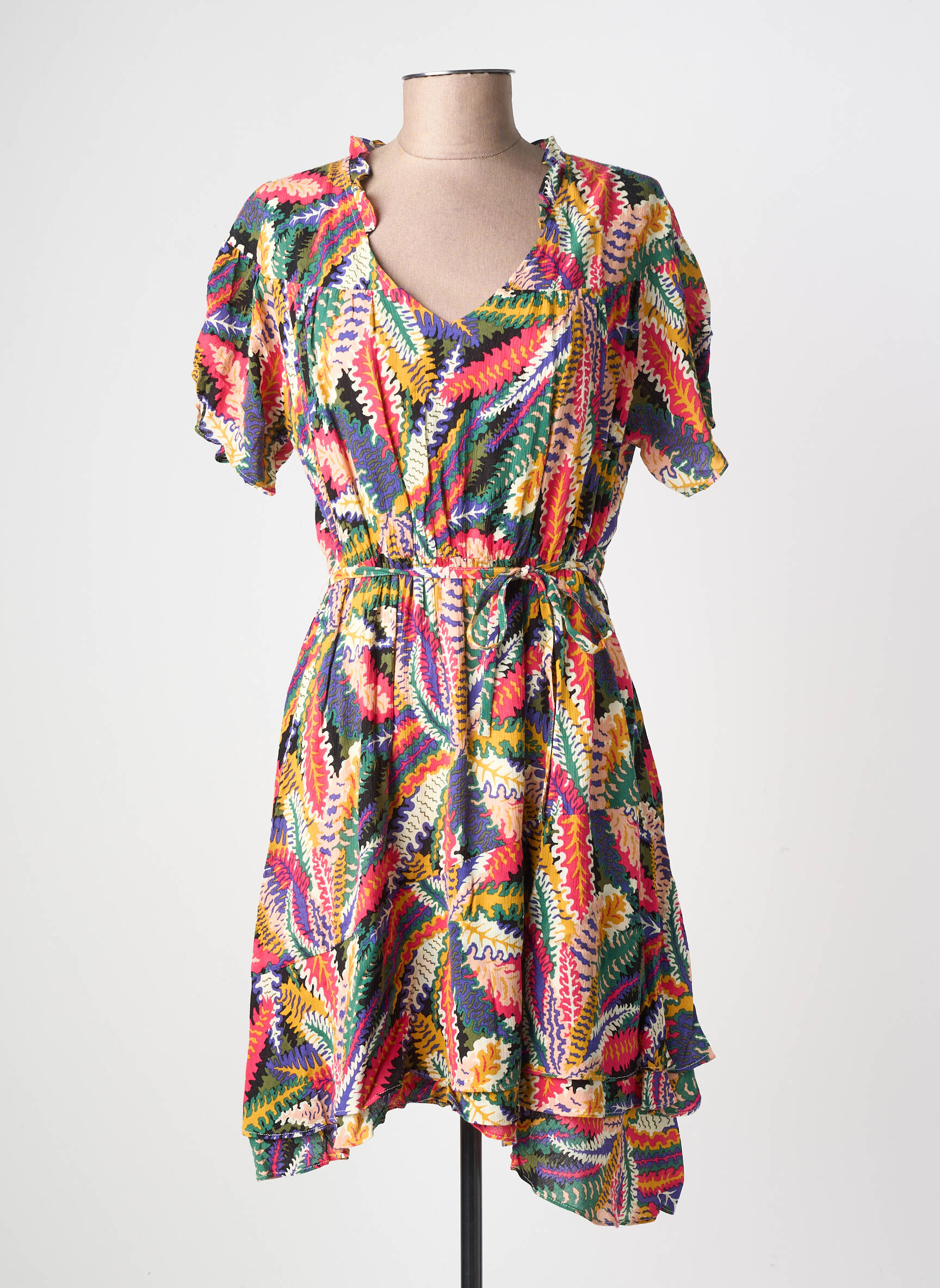 Robe mi-longue imprimé fantaisie manches courtes vert RUE MAZARINE femme