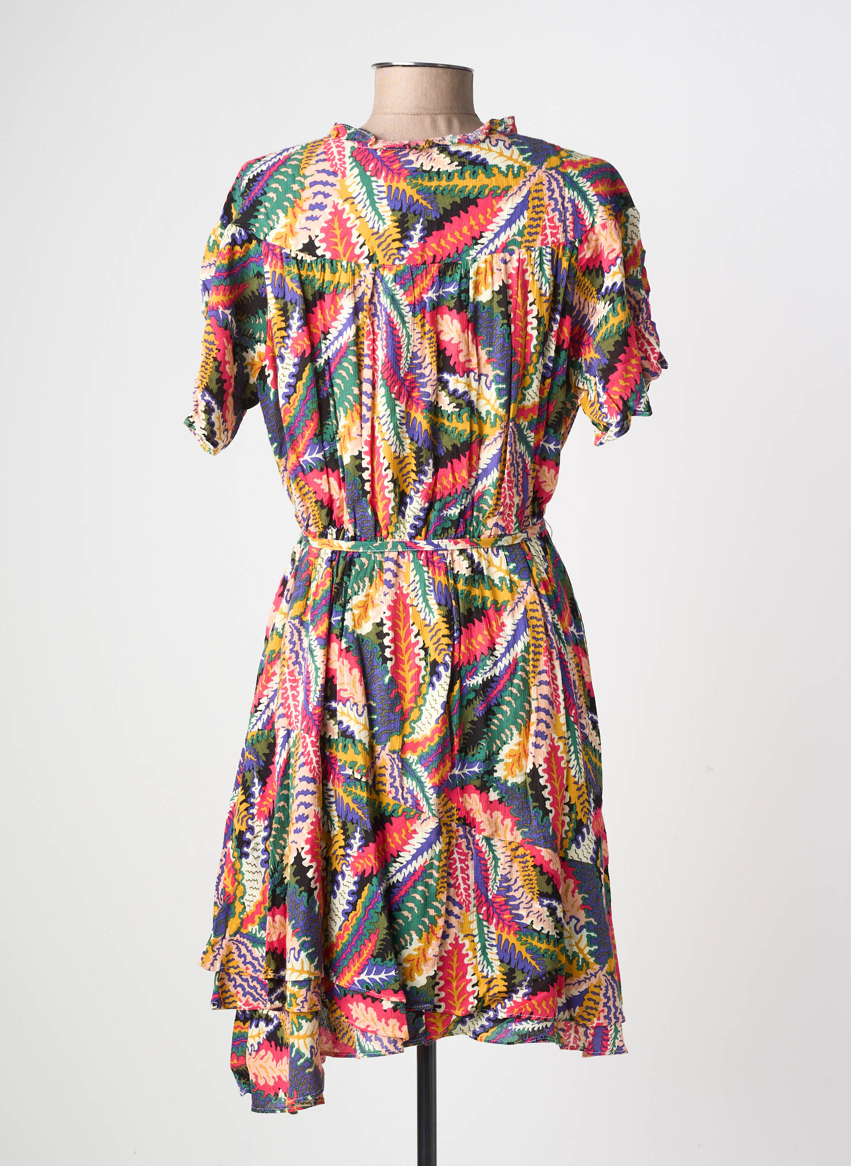 Robe mi-longue imprimé fantaisie manches courtes vert RUE MAZARINE femme