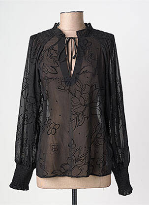Blouse légère et transparente manches longues noir DESIGUAL femme