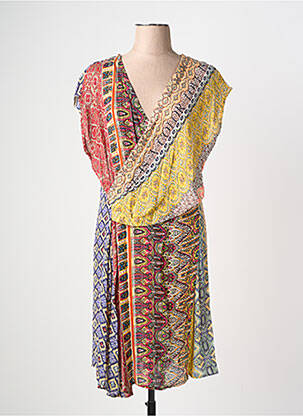 Robe mi-longue coupe fluide manches courtes jaune DESIGUAL femme