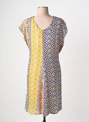 Robe mi-longue coupe fluide manches courtes jaune DESIGUAL femme