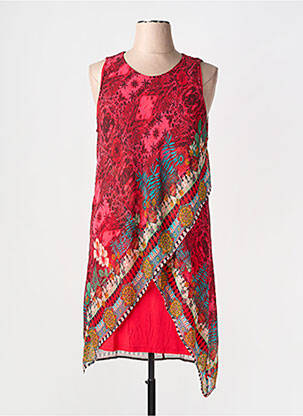 Robe mi-longue imprimé fantaisie sans manche rouge DESIGUAL femme