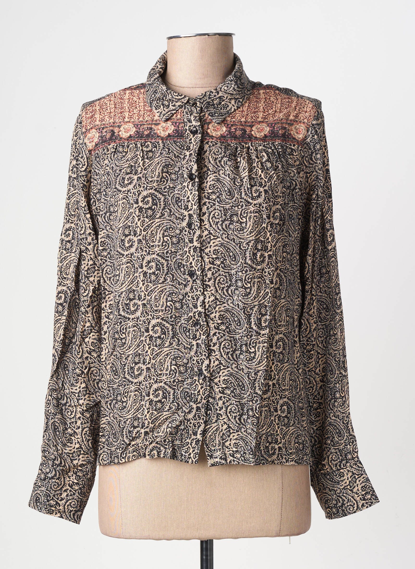 Chemisier tissage crêpe manches longues noir GRACE & MILA femme
