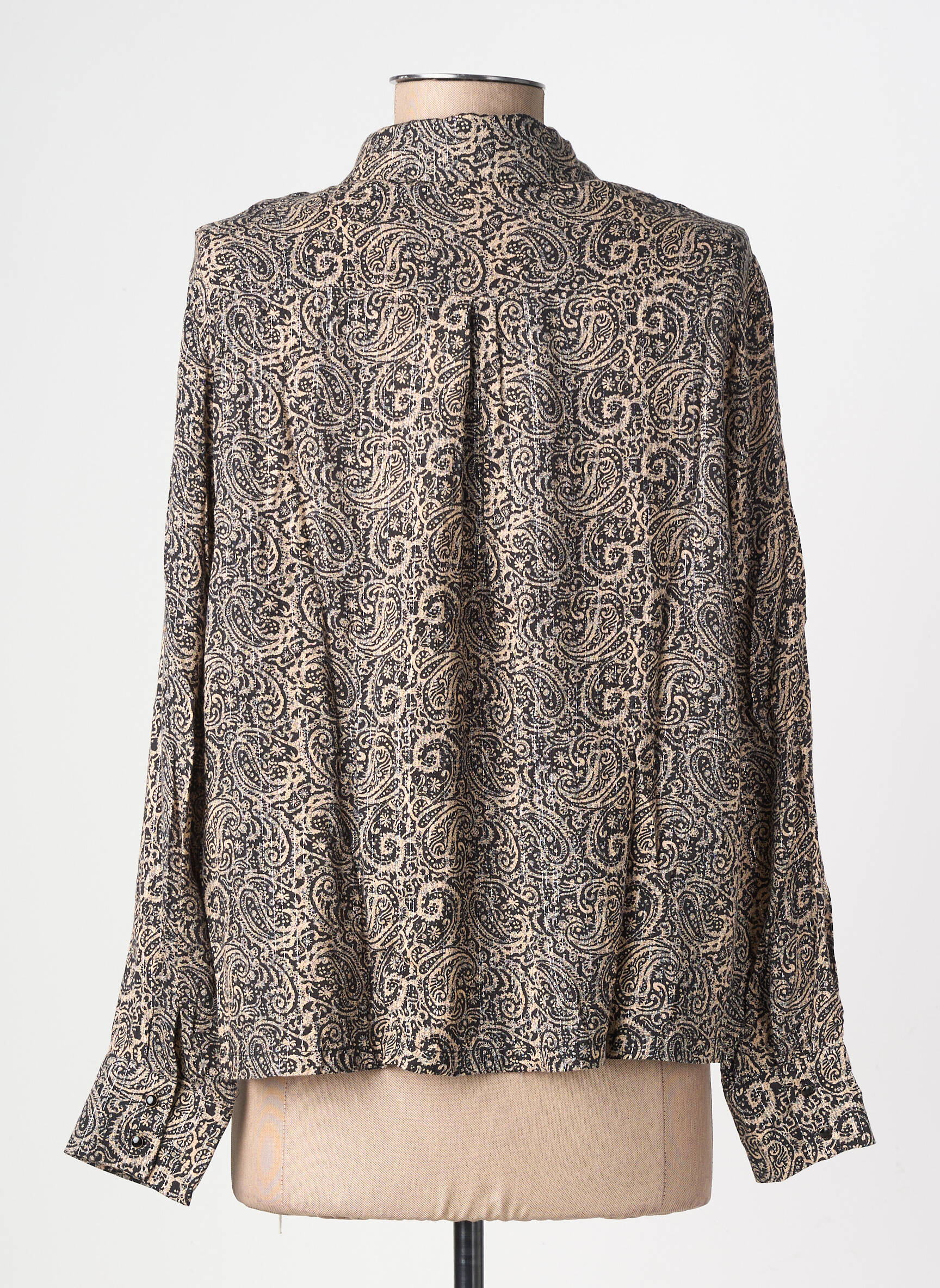 Chemisier tissage crêpe manches longues noir GRACE & MILA femme