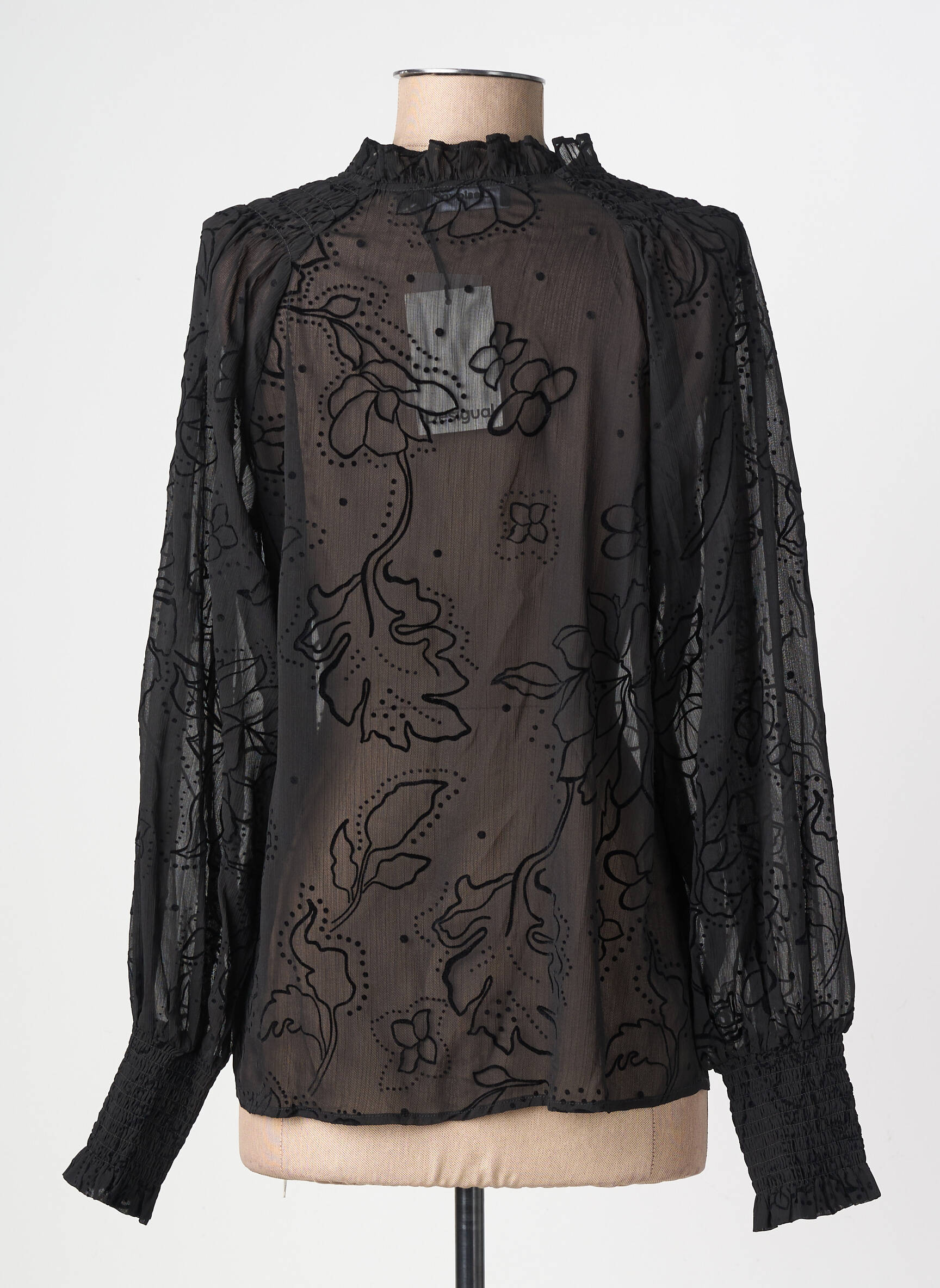 Blouse légère et transparente manches longues noir DESIGUAL femme