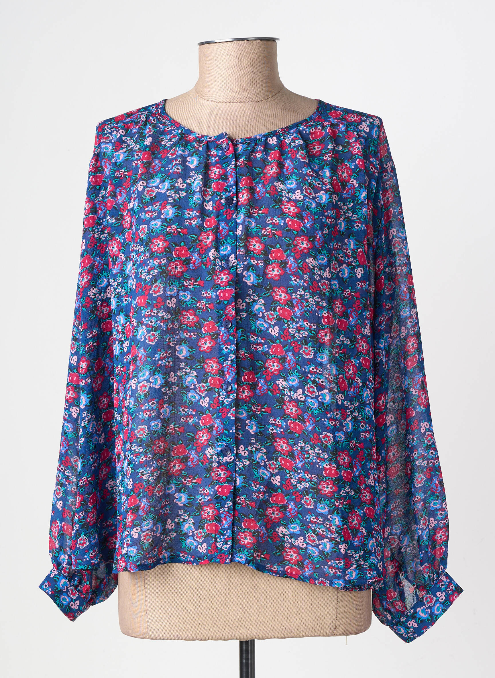 Blouse légère et transparente manches longues bleu GRACE & MILA femme