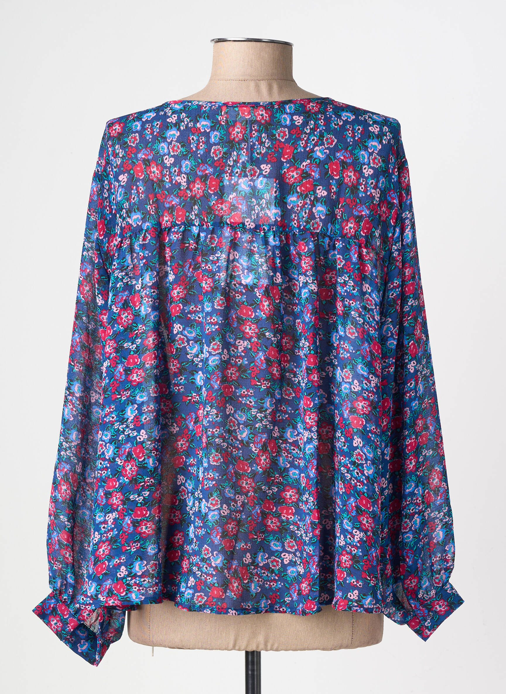 Blouse légère et transparente manches longues bleu GRACE & MILA femme