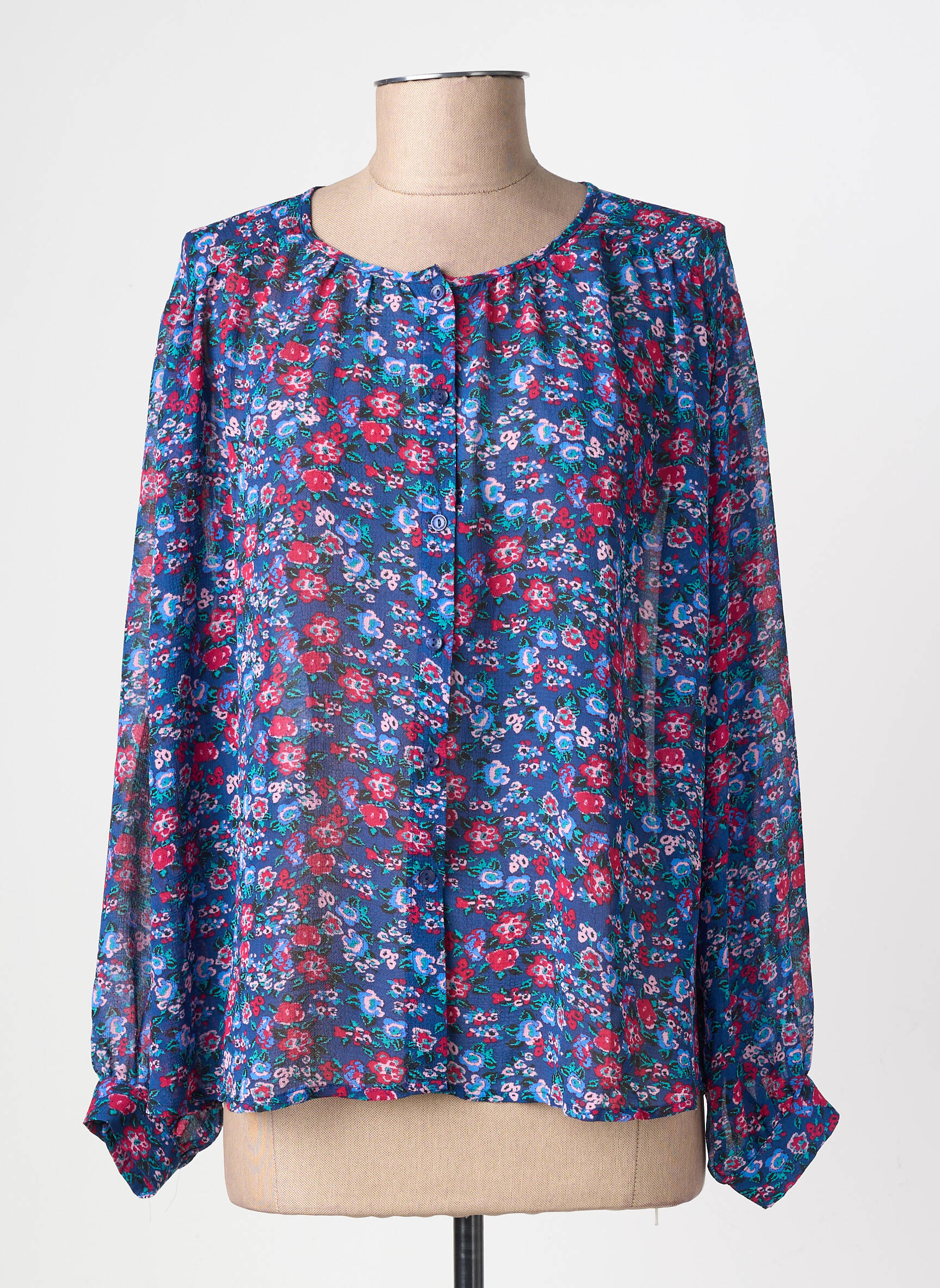 Blouse légère et transparente manches longues bleu GRACE & MILA femme