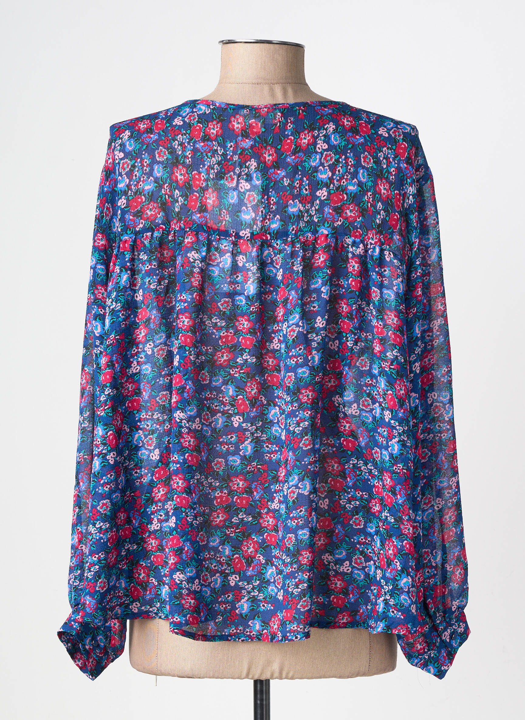 Blouse légère et transparente manches longues bleu GRACE & MILA femme