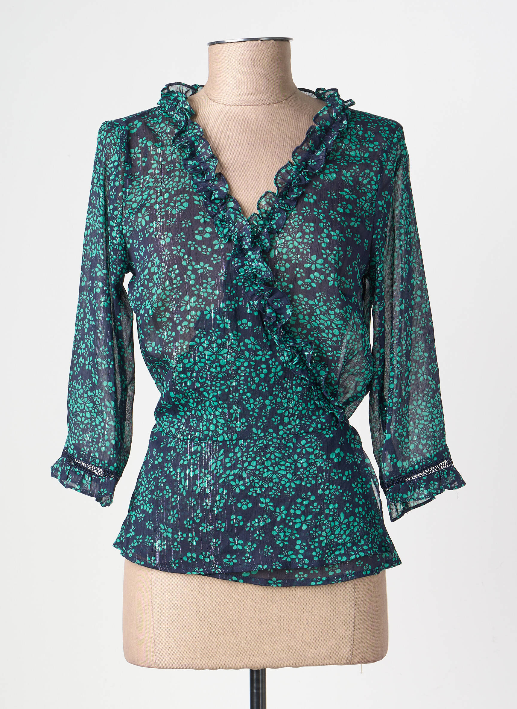Blouse légère et transparente manches 3/4 vert GRACE & MILA femme