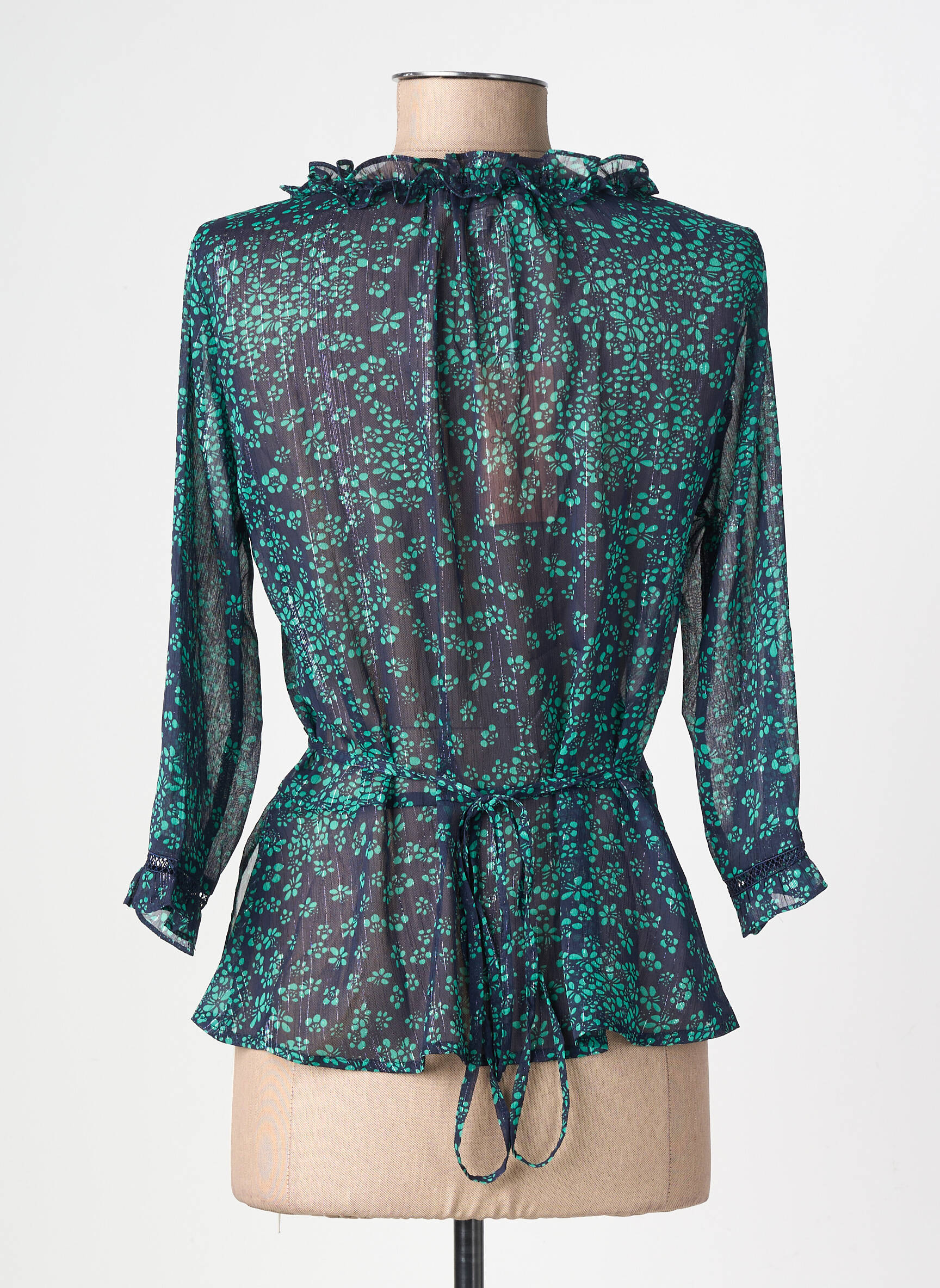 Blouse légère et transparente manches 3/4 vert GRACE & MILA femme