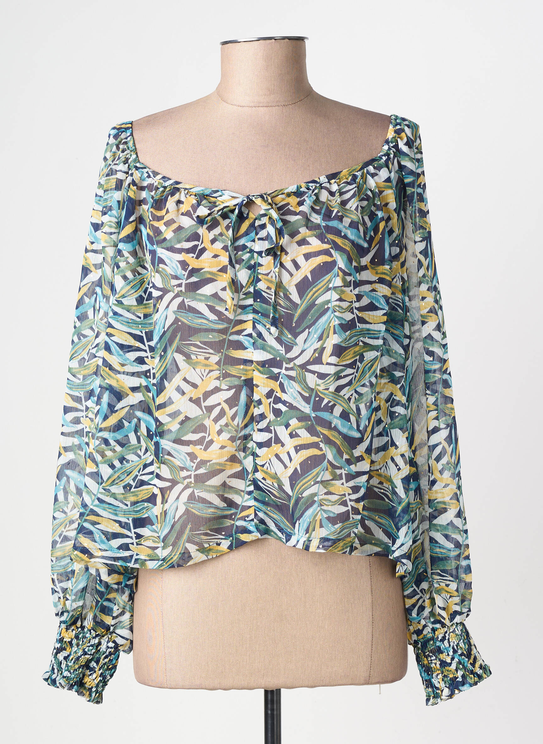 Blouse col rond manches longues vert GRACE & MILA femme