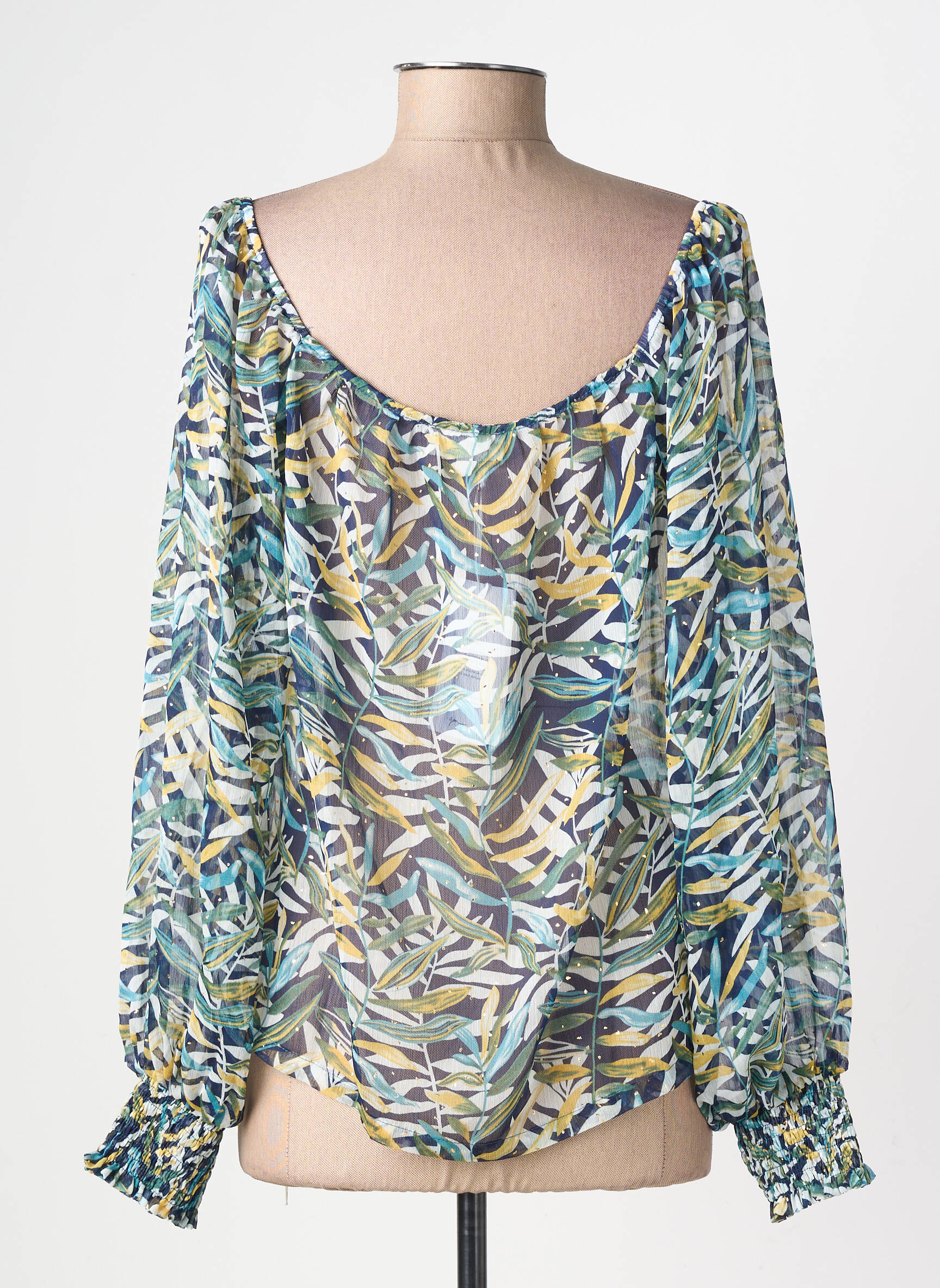 Blouse col rond manches longues vert GRACE & MILA femme