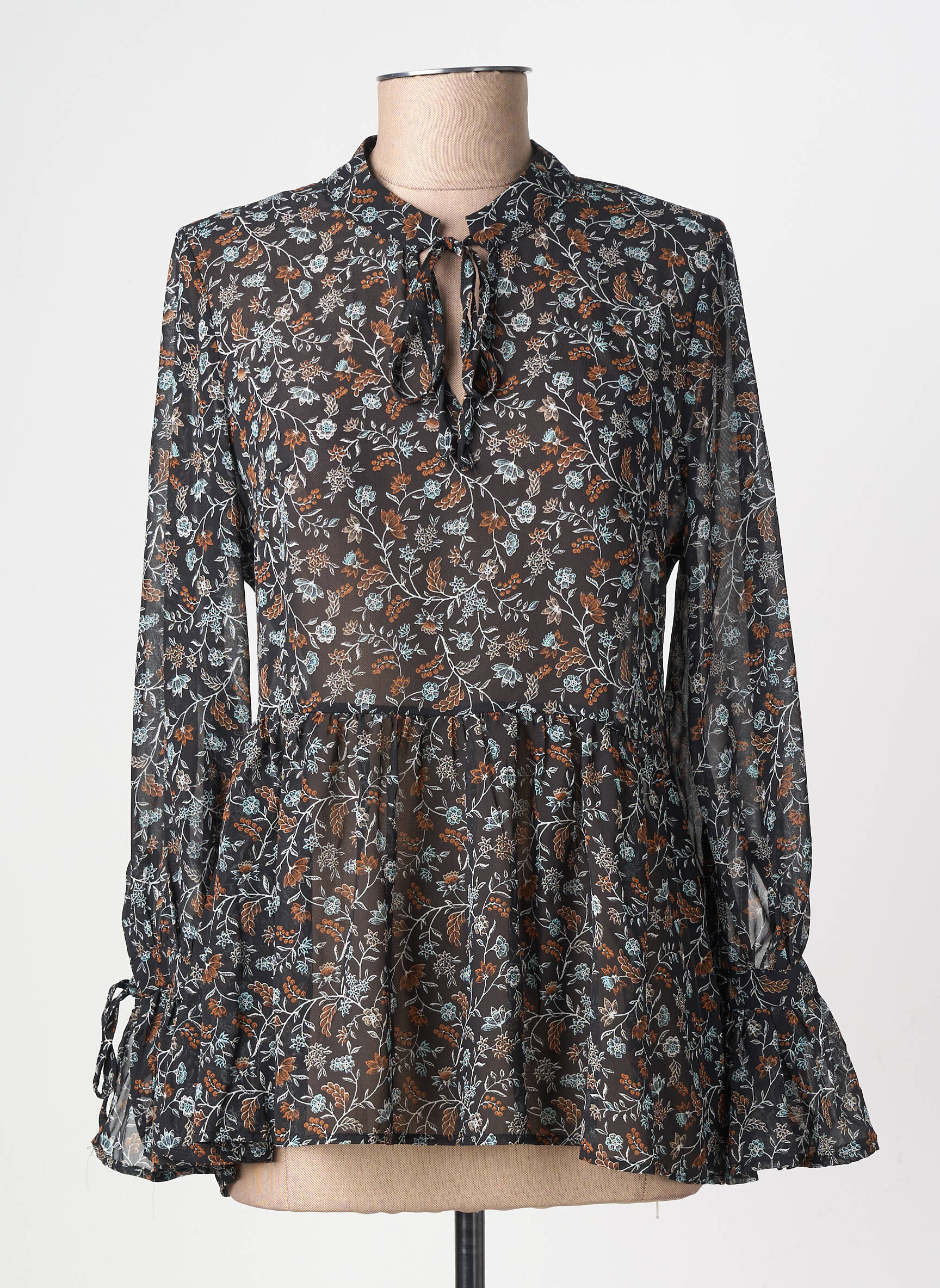 Blouse légère et transparente manches longues noir MOLLY BRACKEN femme