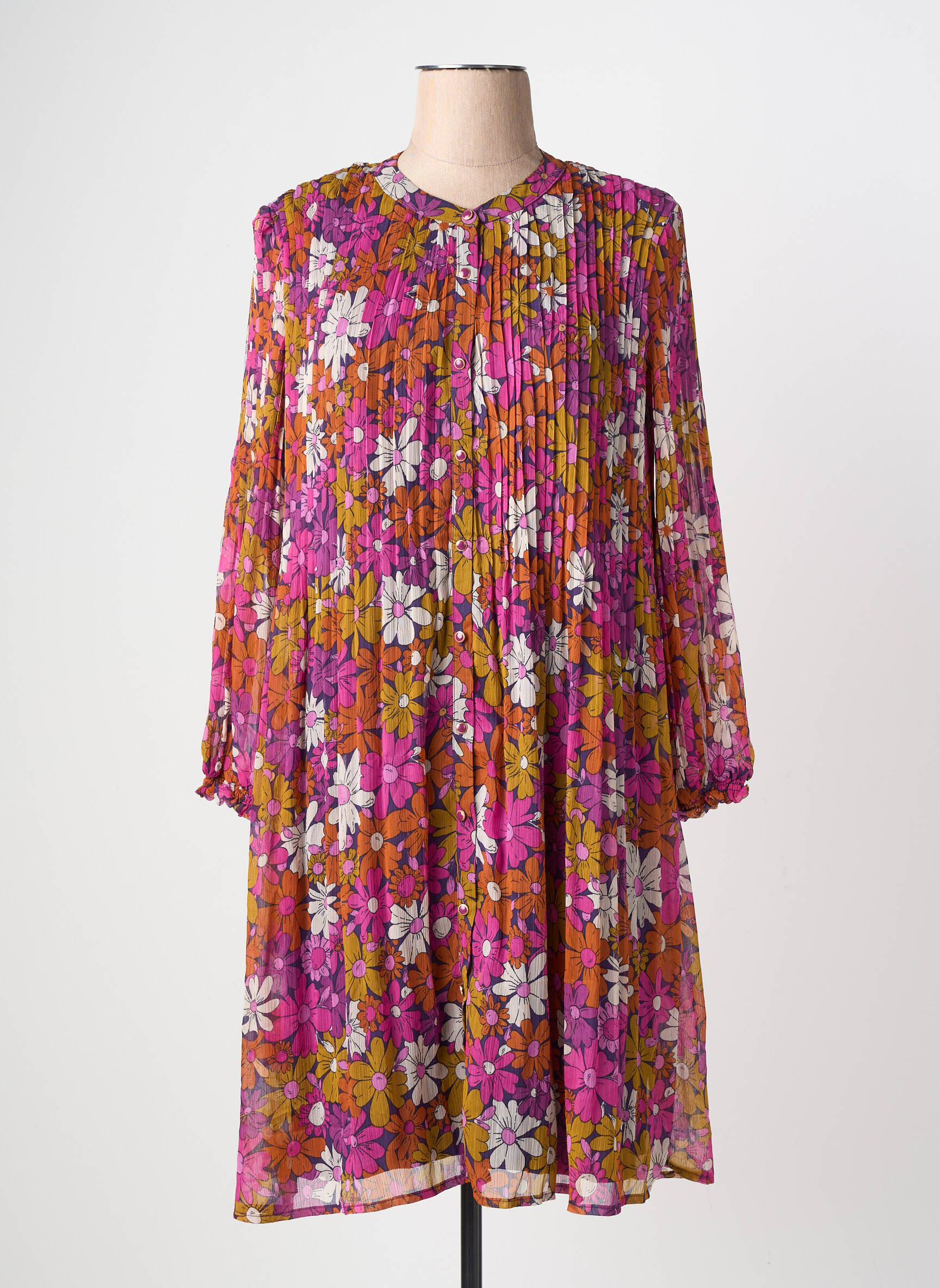 Robe mi-longue coupe fluide manches longues violet LA PETITE ETOILE femme
