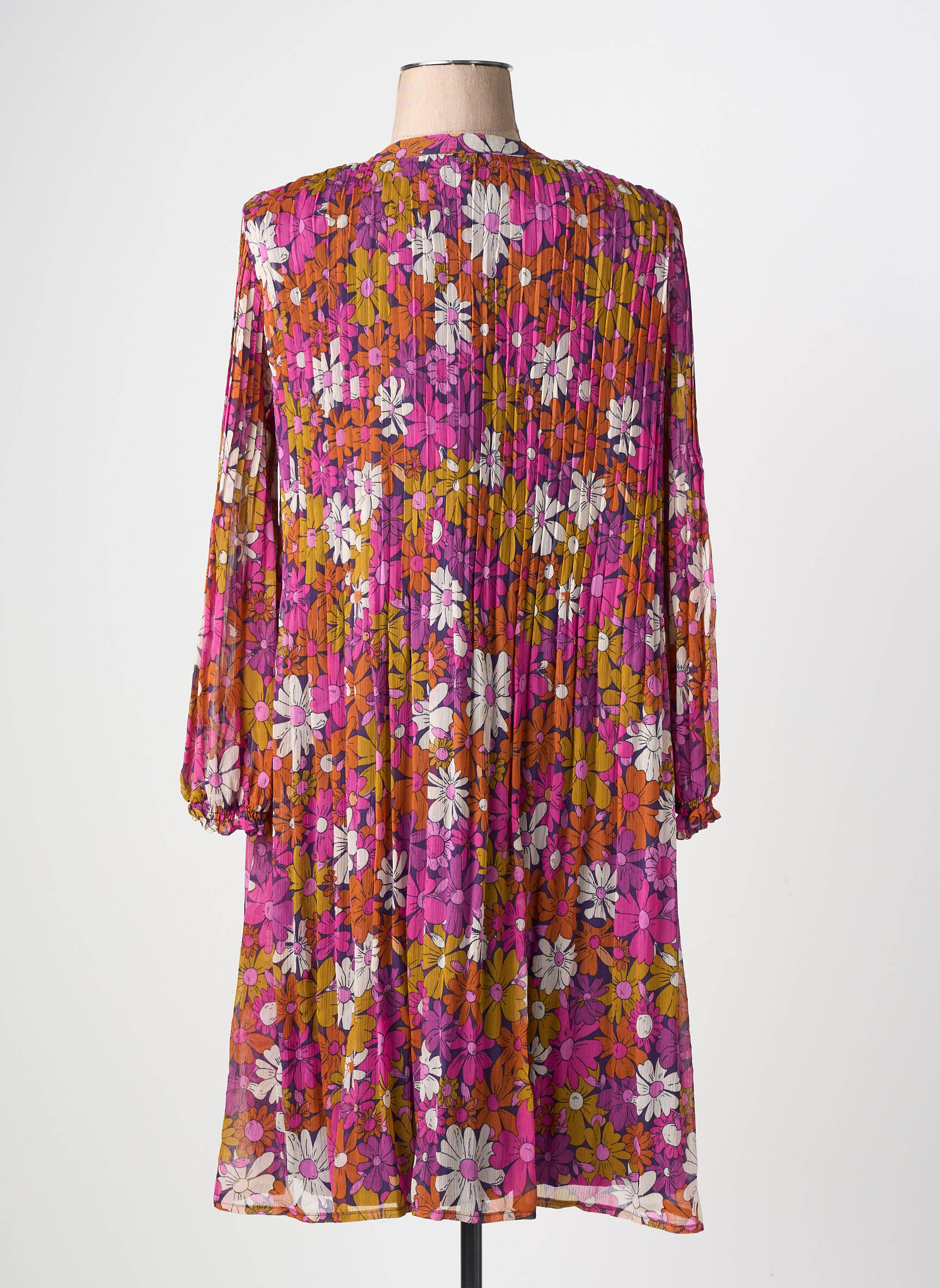 Robe mi-longue coupe fluide manches longues violet LA PETITE ETOILE femme