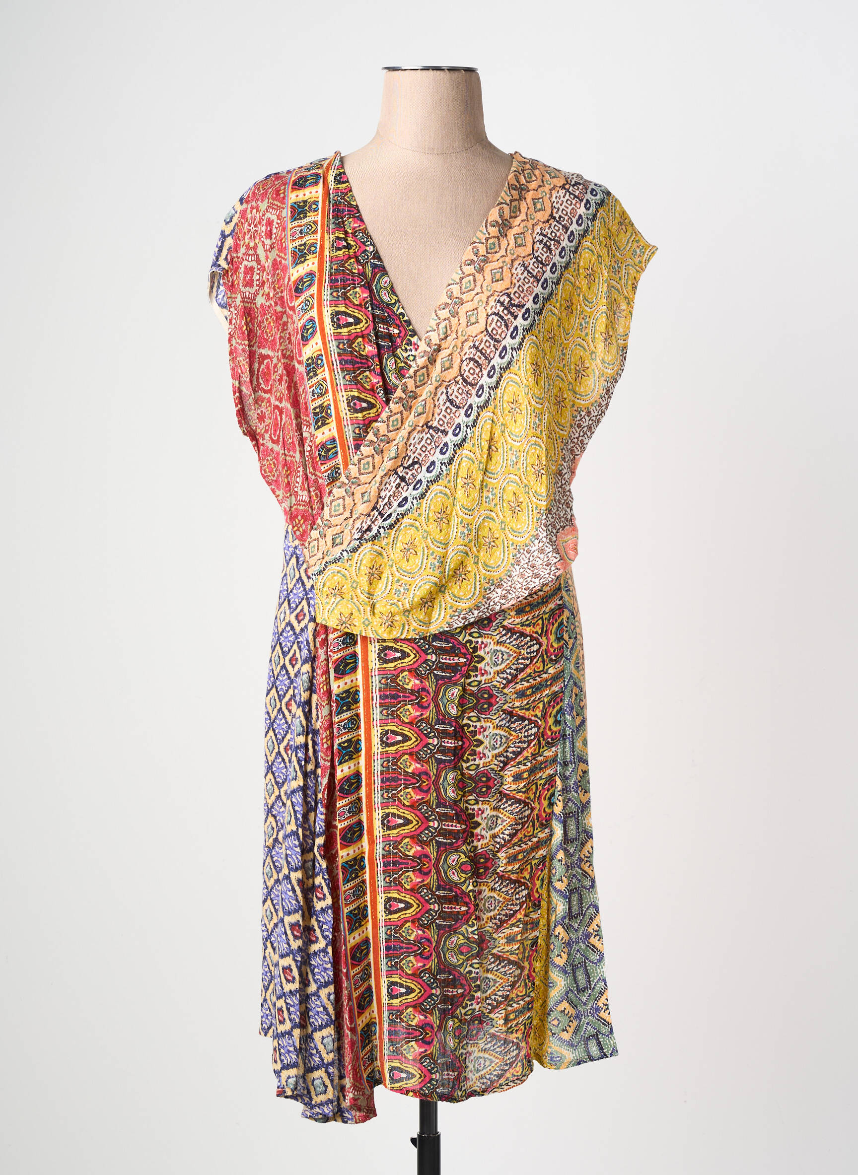 Robe mi-longue coupe fluide manches courtes jaune DESIGUAL femme