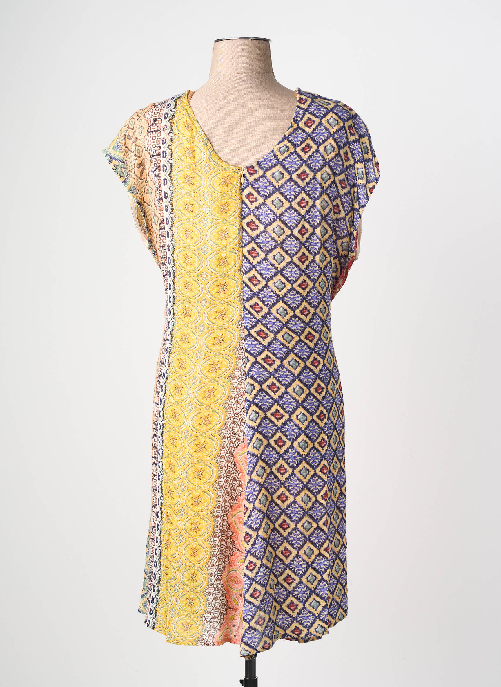 Robe mi-longue coupe fluide manches courtes jaune DESIGUAL femme
